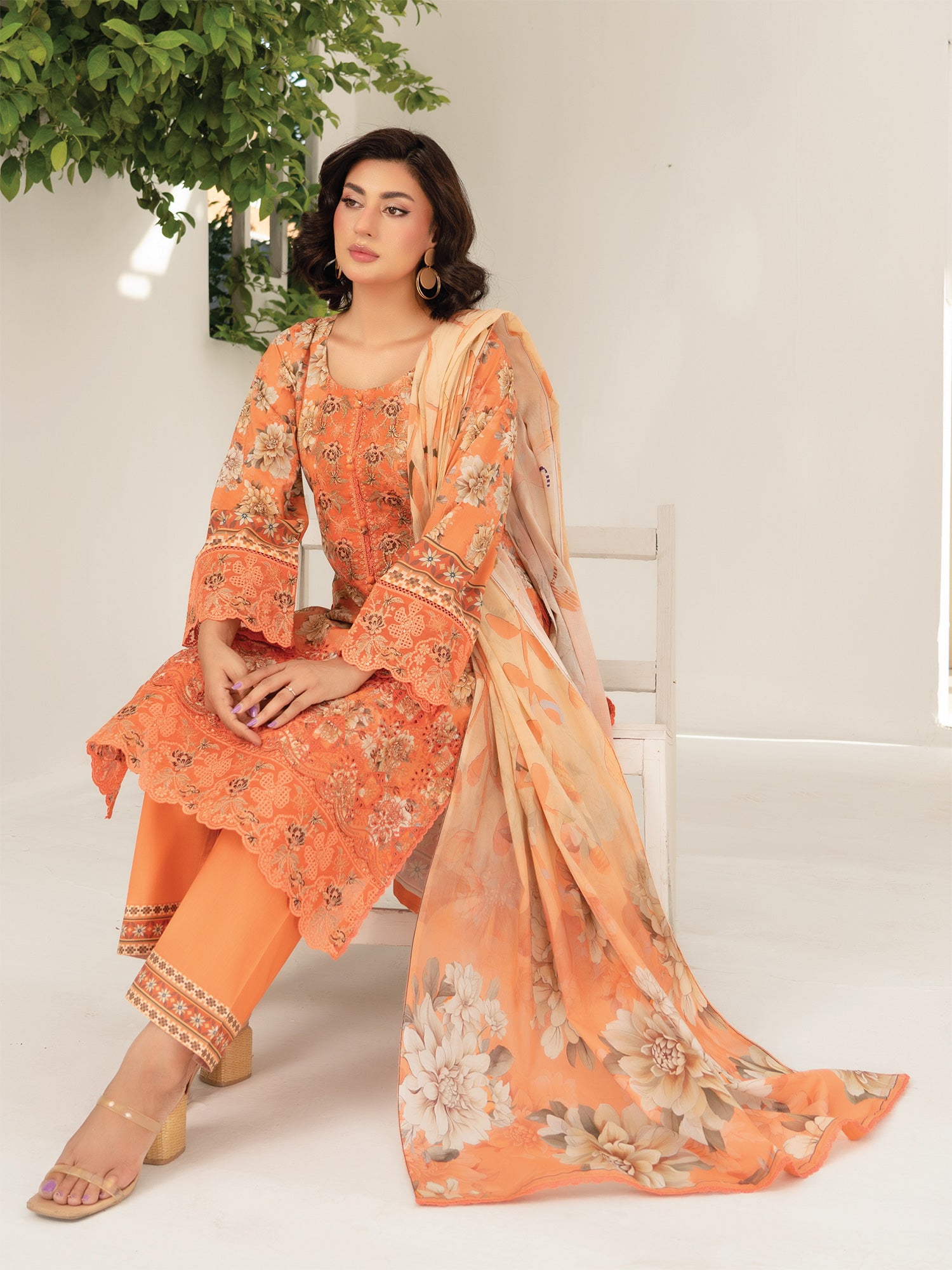 Munira Embroidered Lawn Suit (Vol.47 - D05) - Peach
