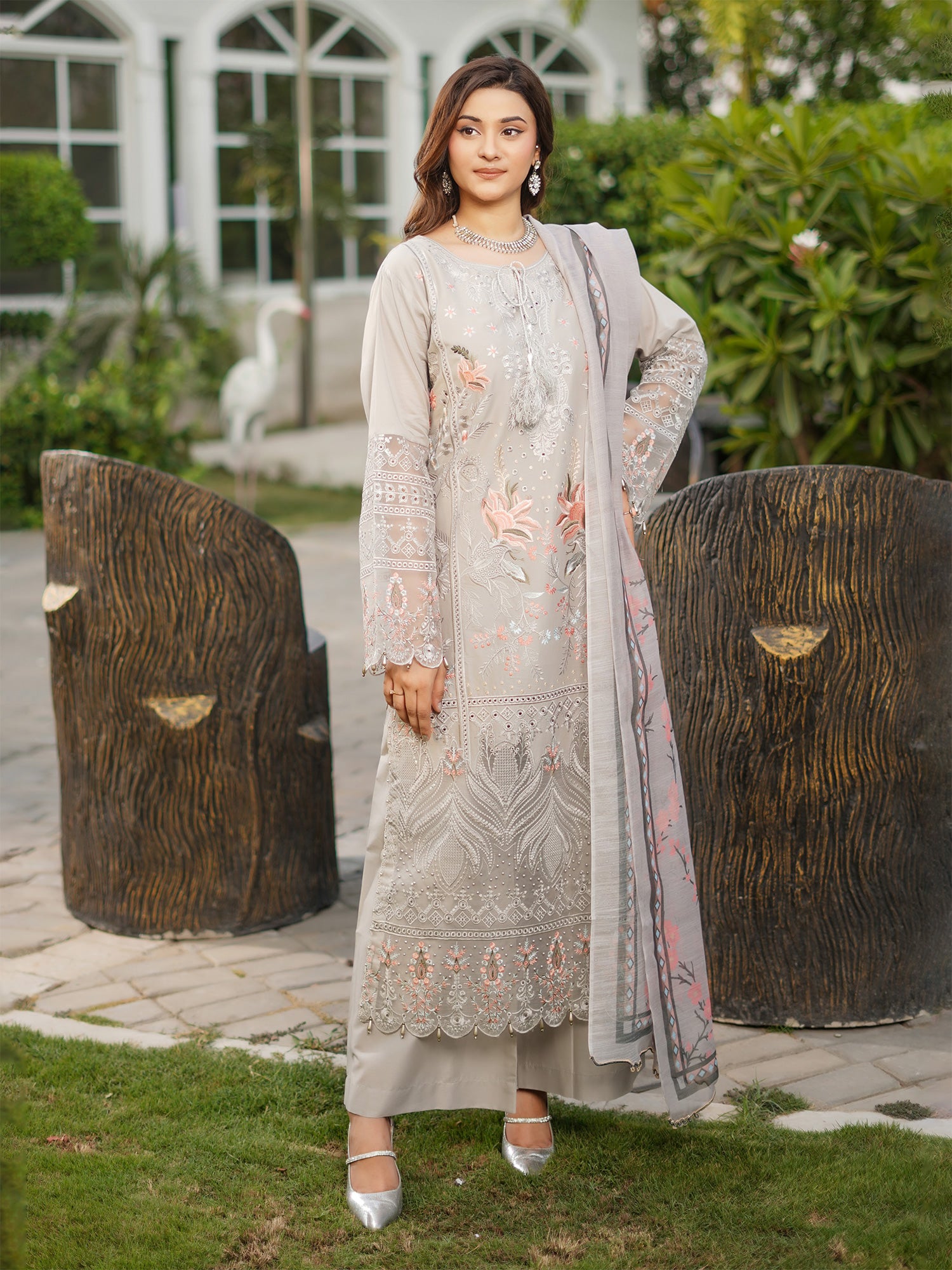 Munira Embroidered Lawn Suit (MSL-06) - Grey