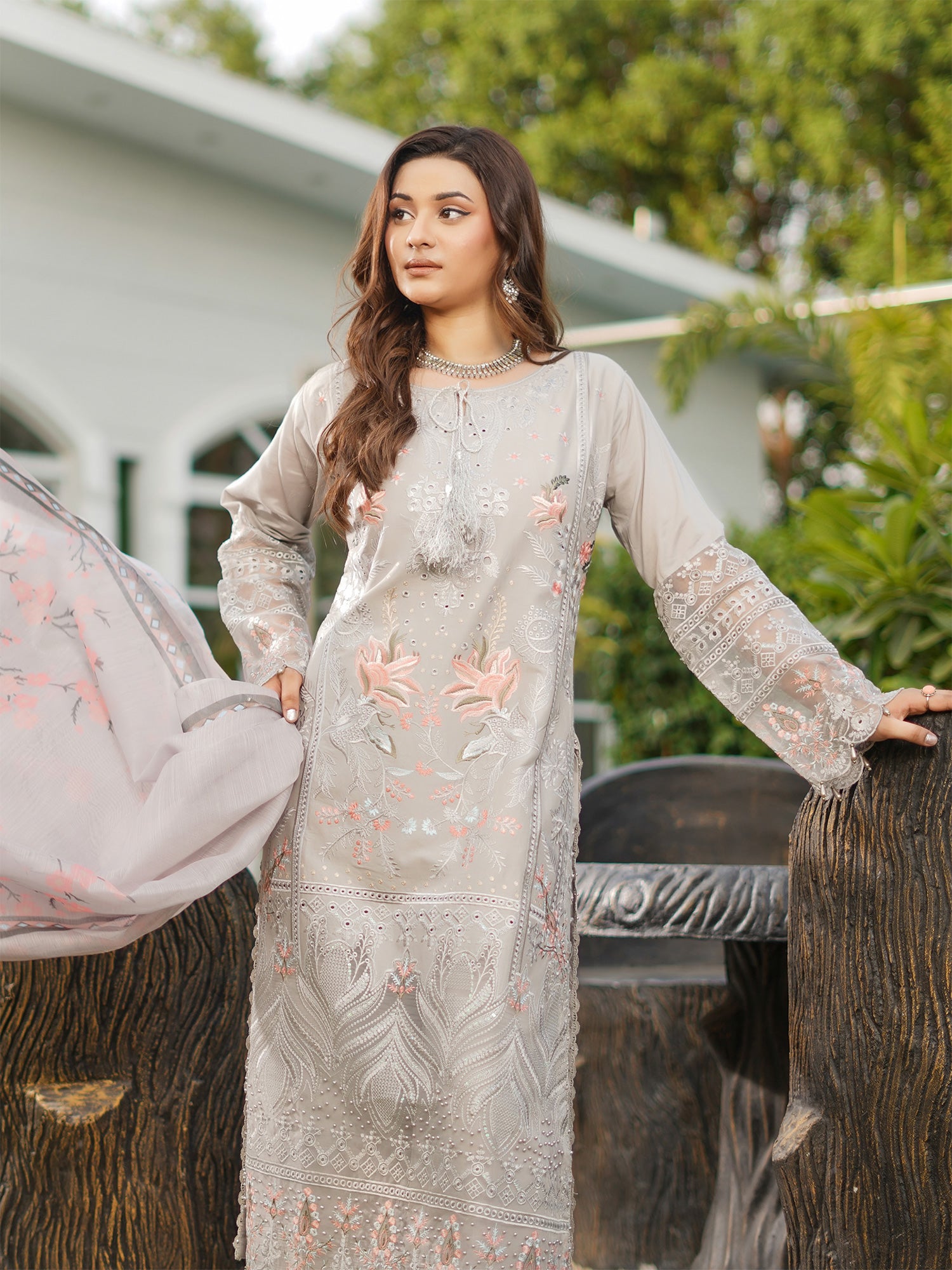 Munira Embroidered Lawn Suit (MSL-06) - Grey