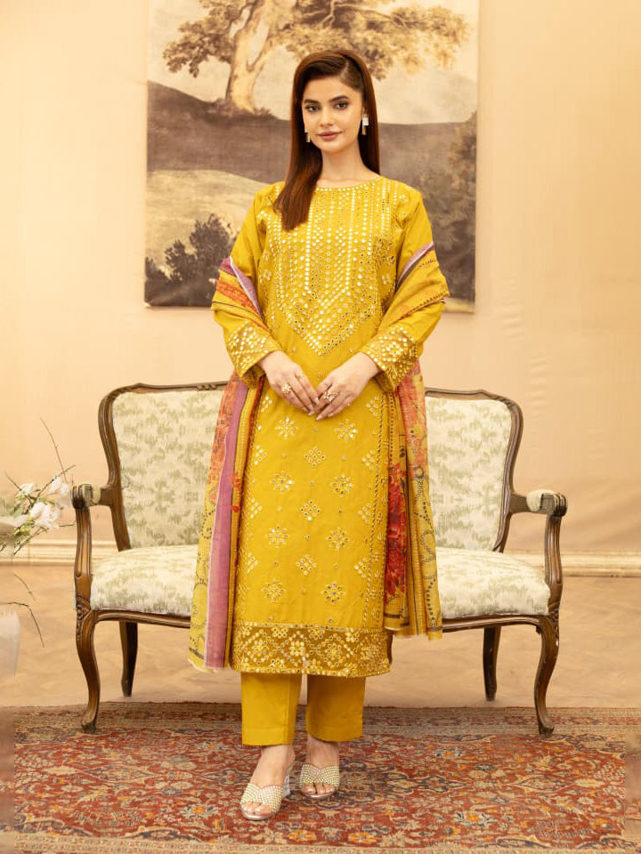 Mustard Embroidered Winter Cotton Chikankari Suit