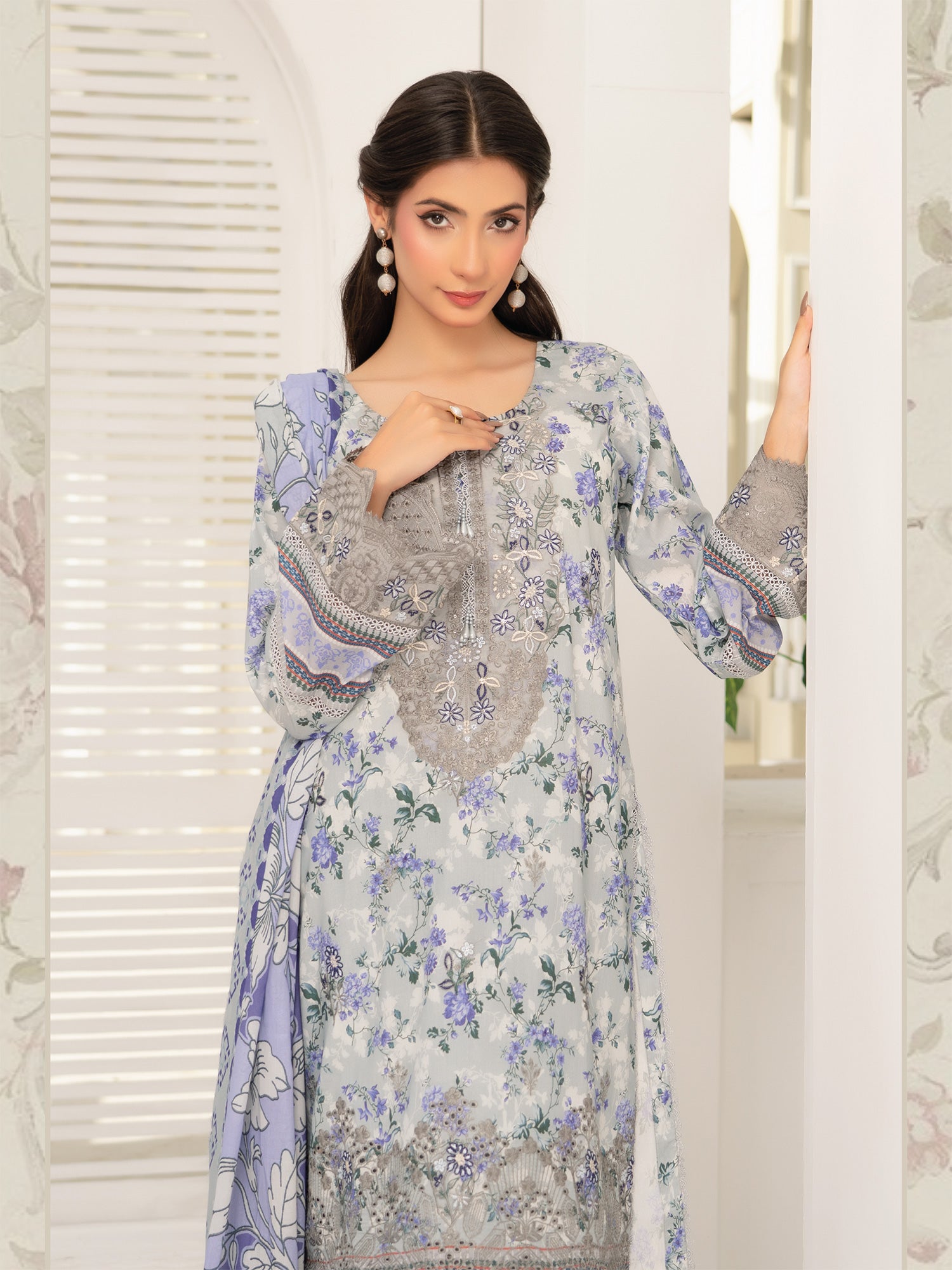 Munira Embroidered Lawn Suit (Vol.47 - D06) - Blue-Grey