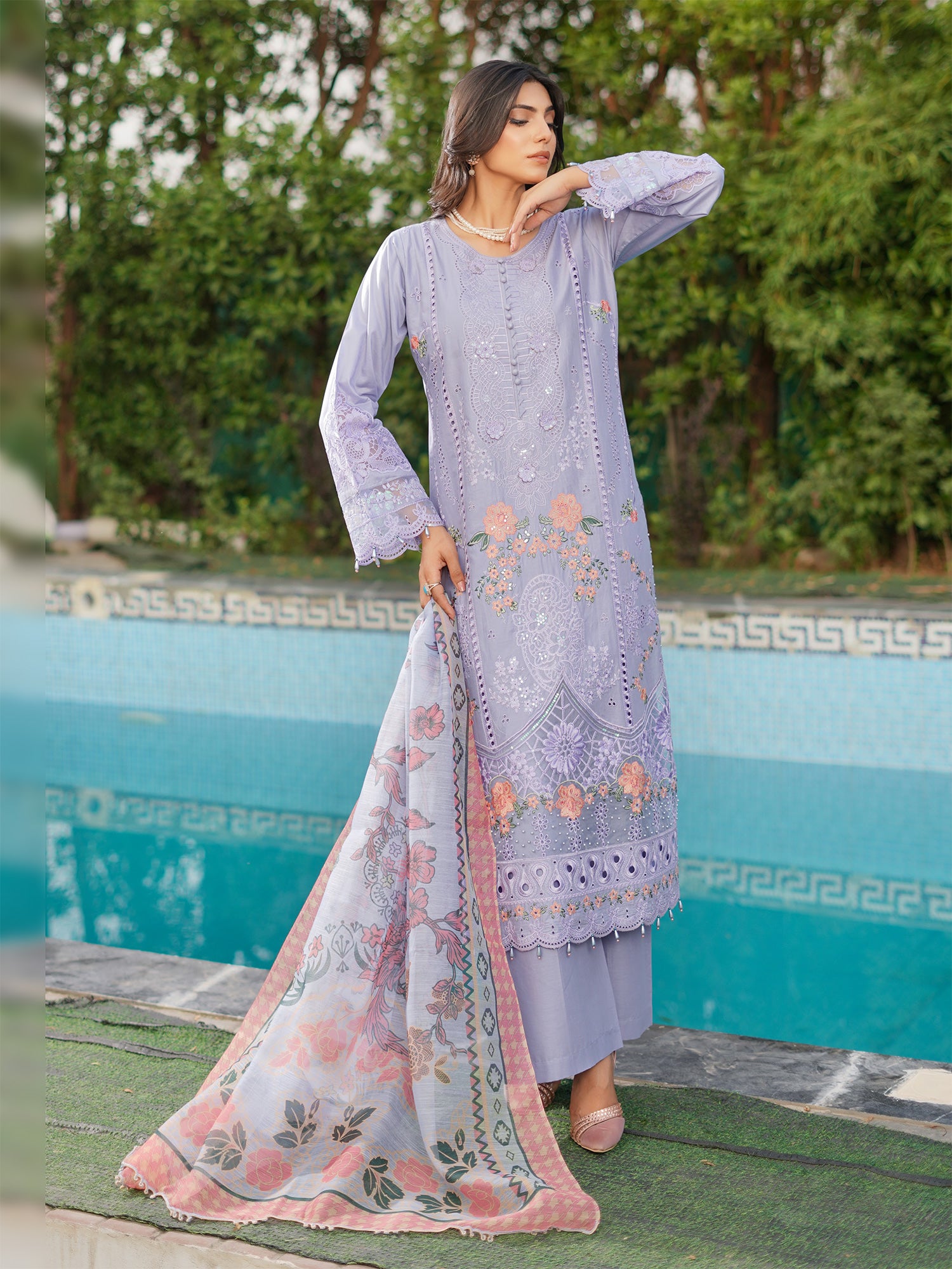 Munira Embroidered Lawn Suit (MSL-07) - Periwinkle Blue
