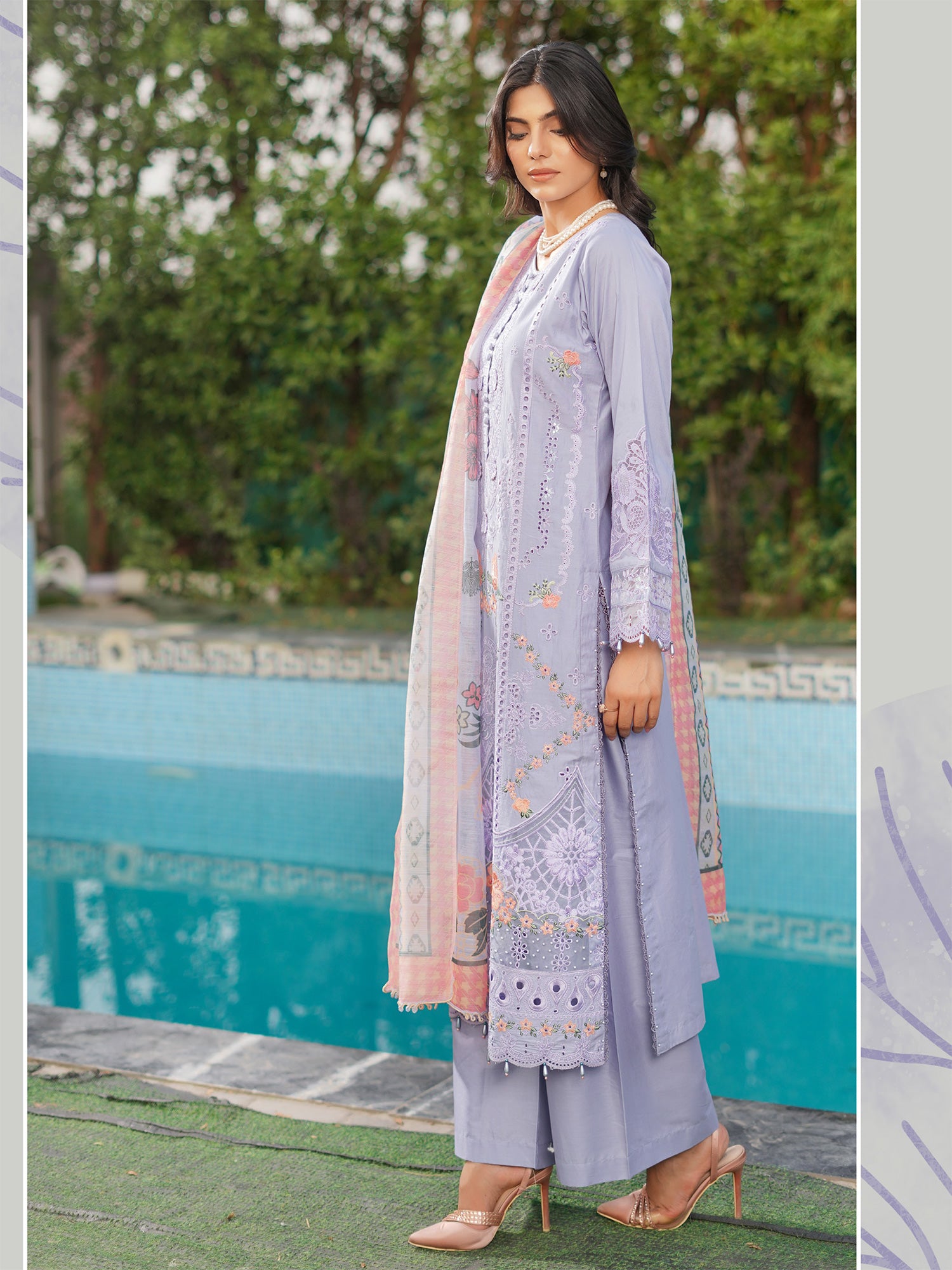 Munira Embroidered Lawn Suit (MSL-07) - Periwinkle Blue