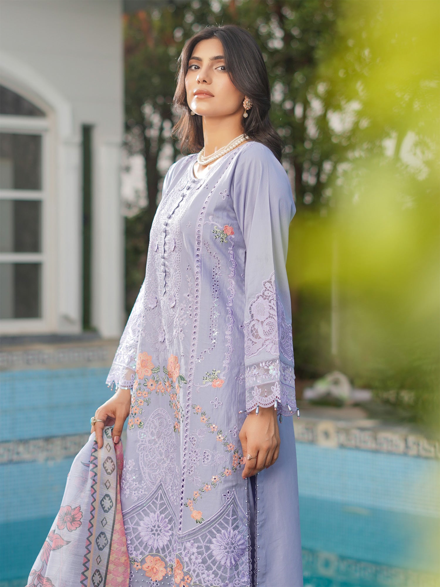 Munira Embroidered Lawn Suit (MSL-07) - Periwinkle Blue