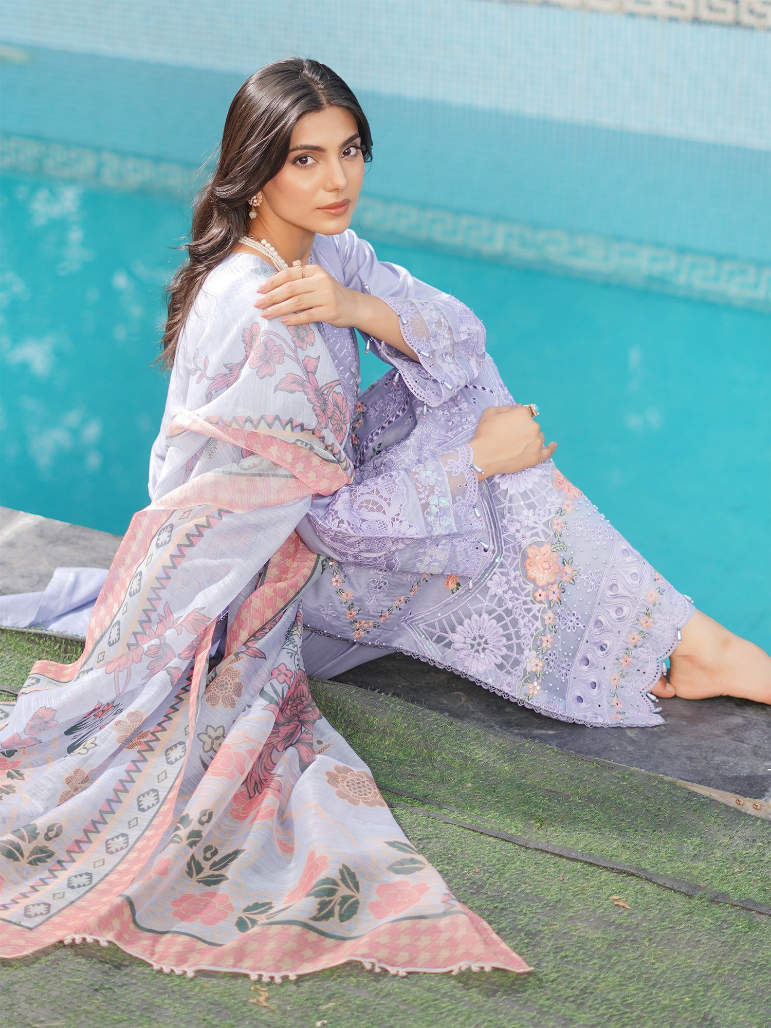 Munira Embroidered Lawn Suit (MSL-07) - Periwinkle Blue