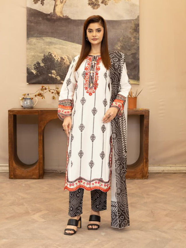 White Embroidered Winter Cotton Suit