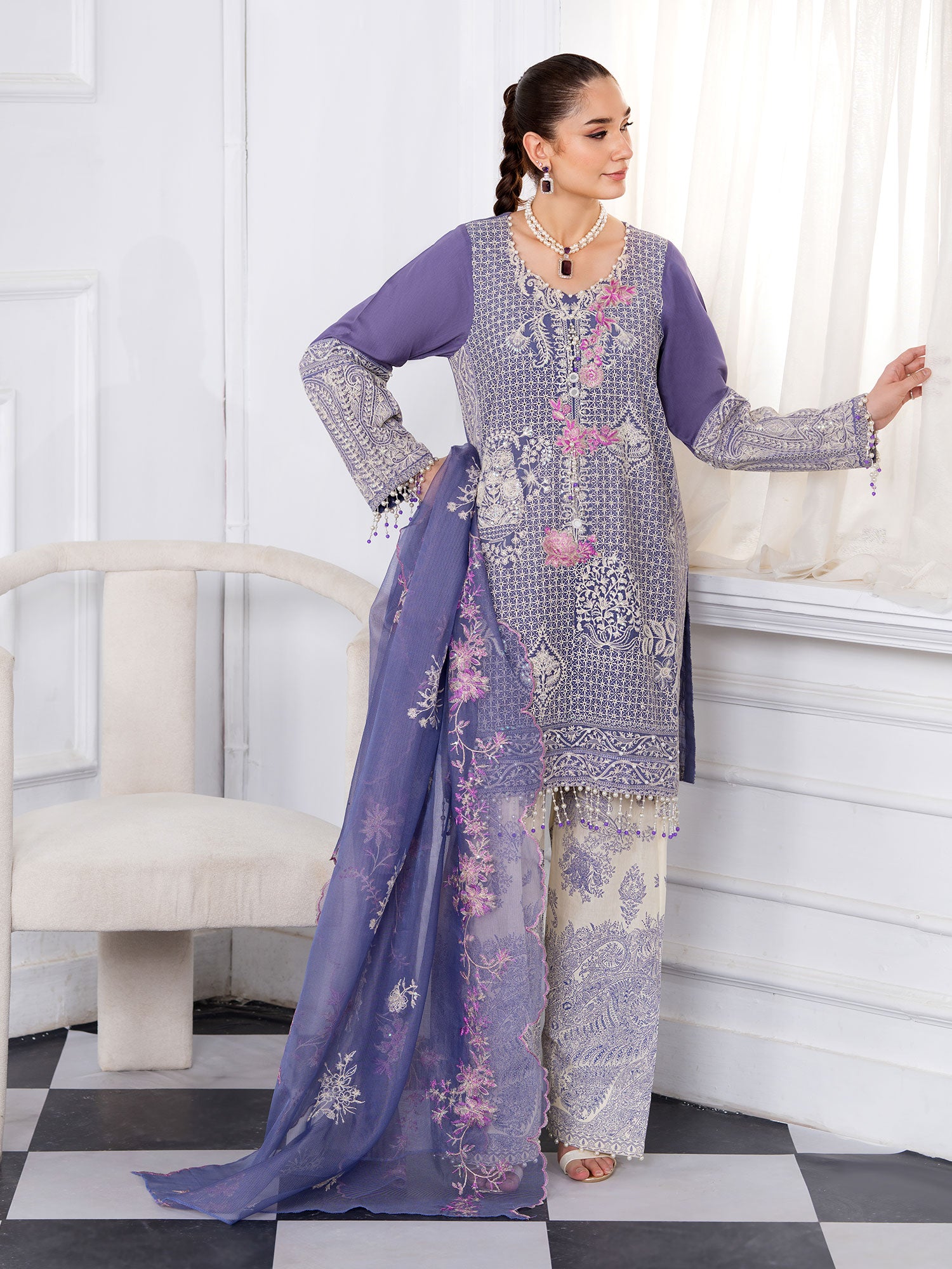 Heera's Embroidered Viscose 3-Piece Suit - Royal Dynasty Luxe