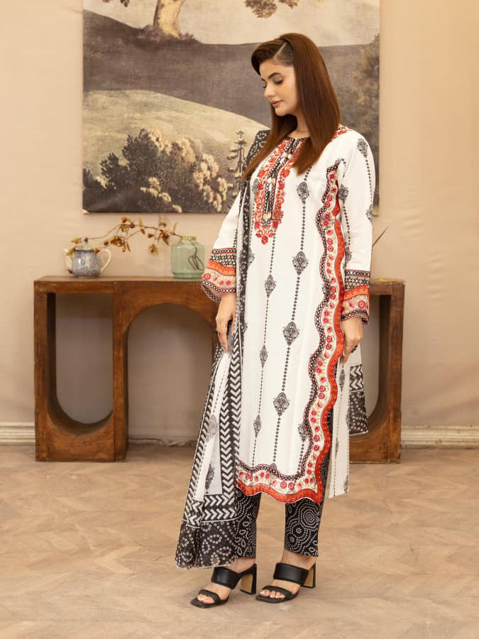White Embroidered Winter Cotton Suit