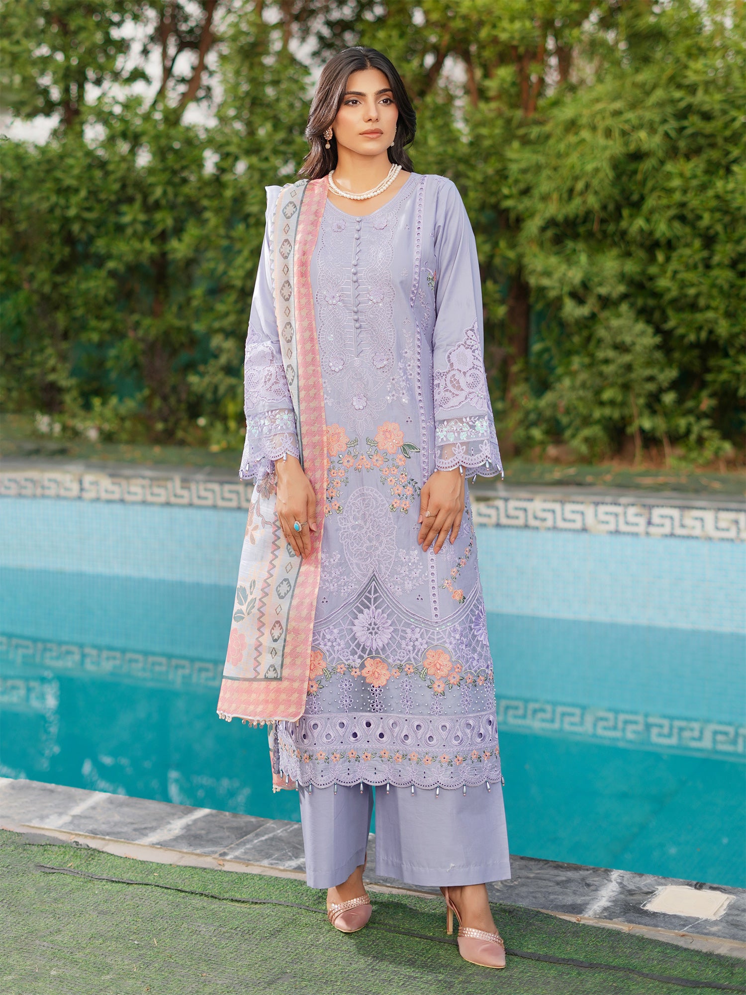 Munira Embroidered Lawn Suit (MSL-07) - Periwinkle Blue