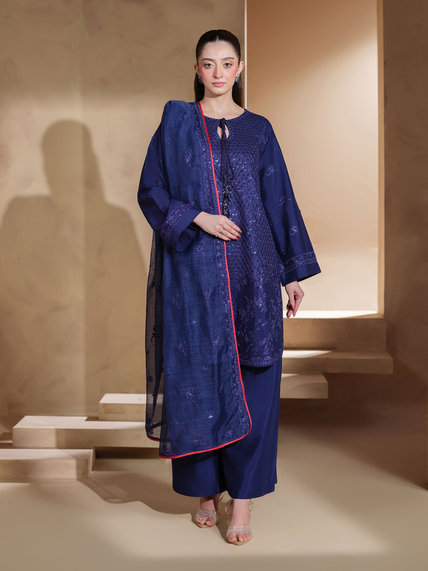 Heera's Embroidered Viscose 3-Piece Suit - Celestial Blue