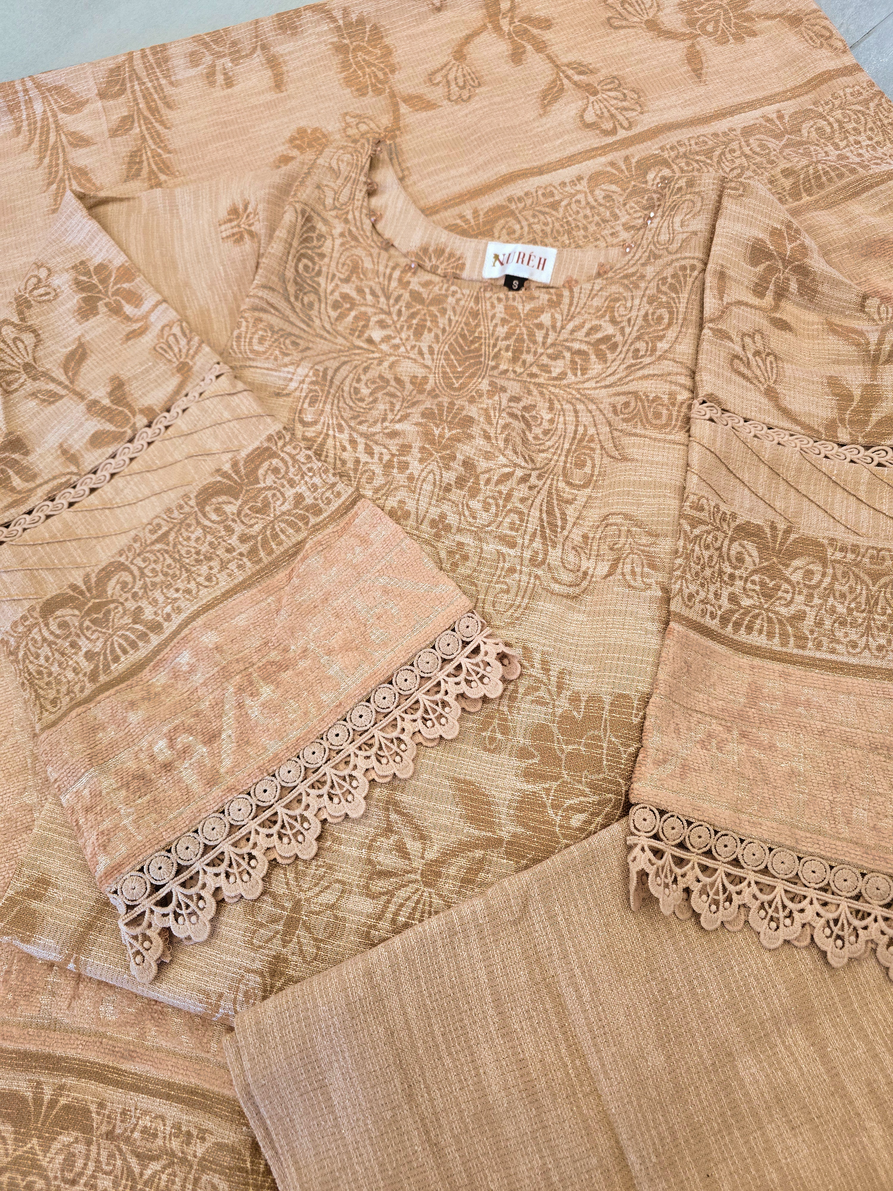 Nureh Winter Leather-Peach Super Jacquard Velvet - Tan