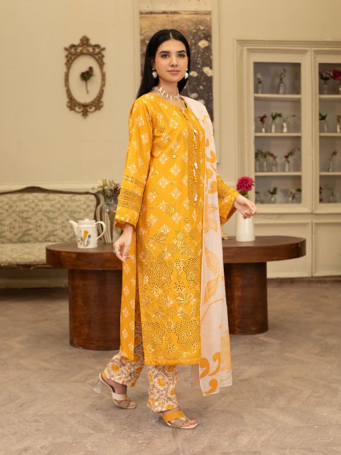 Mustard & White Embroidered Winter Cotton Chikankari Suit