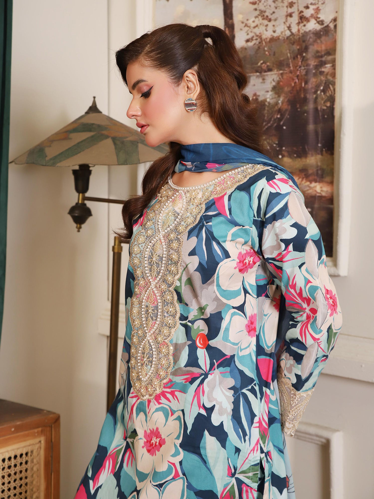 Blue Digital Print Lawn-Cotton 3-Piece Suit