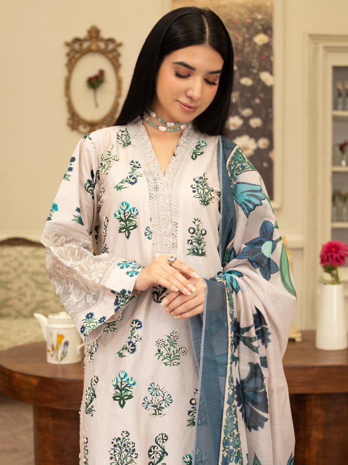 Dark Green & Off White Embroidered Winter Cotton Suit