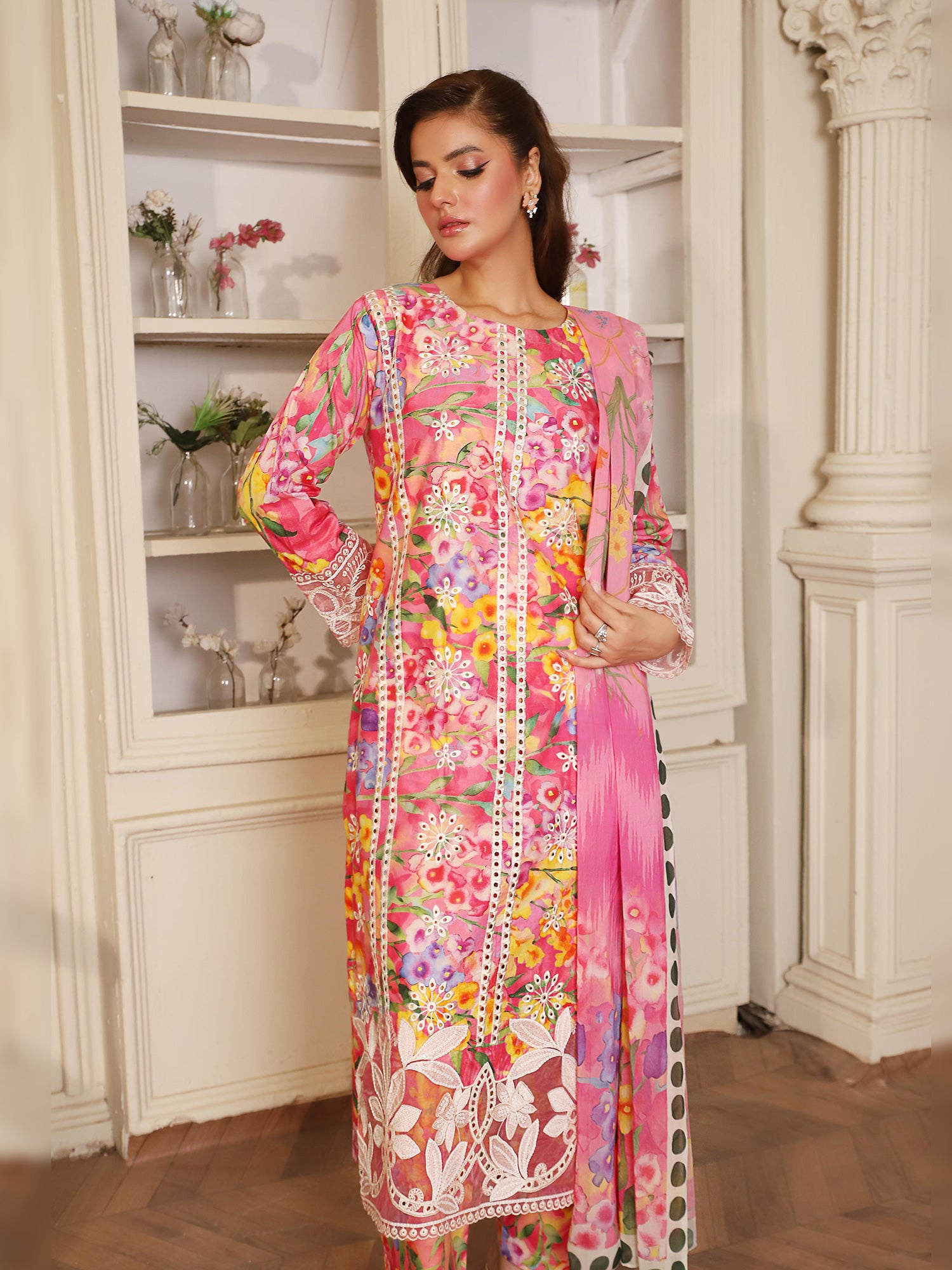 Pink Digital Print Lawn-Cotton 3-Piece Suit