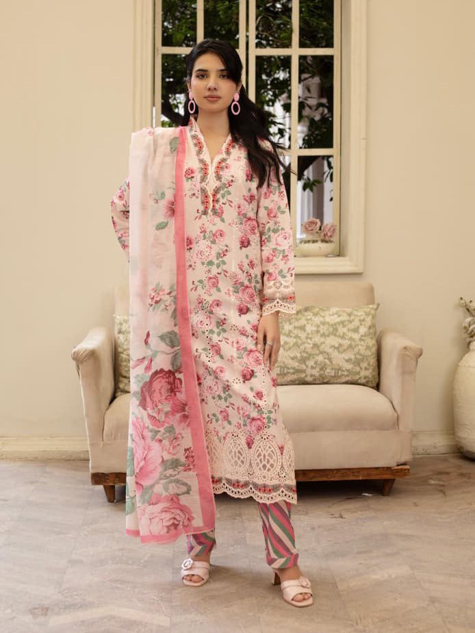 Pink Floral Embroidered Winter Cotton Suit