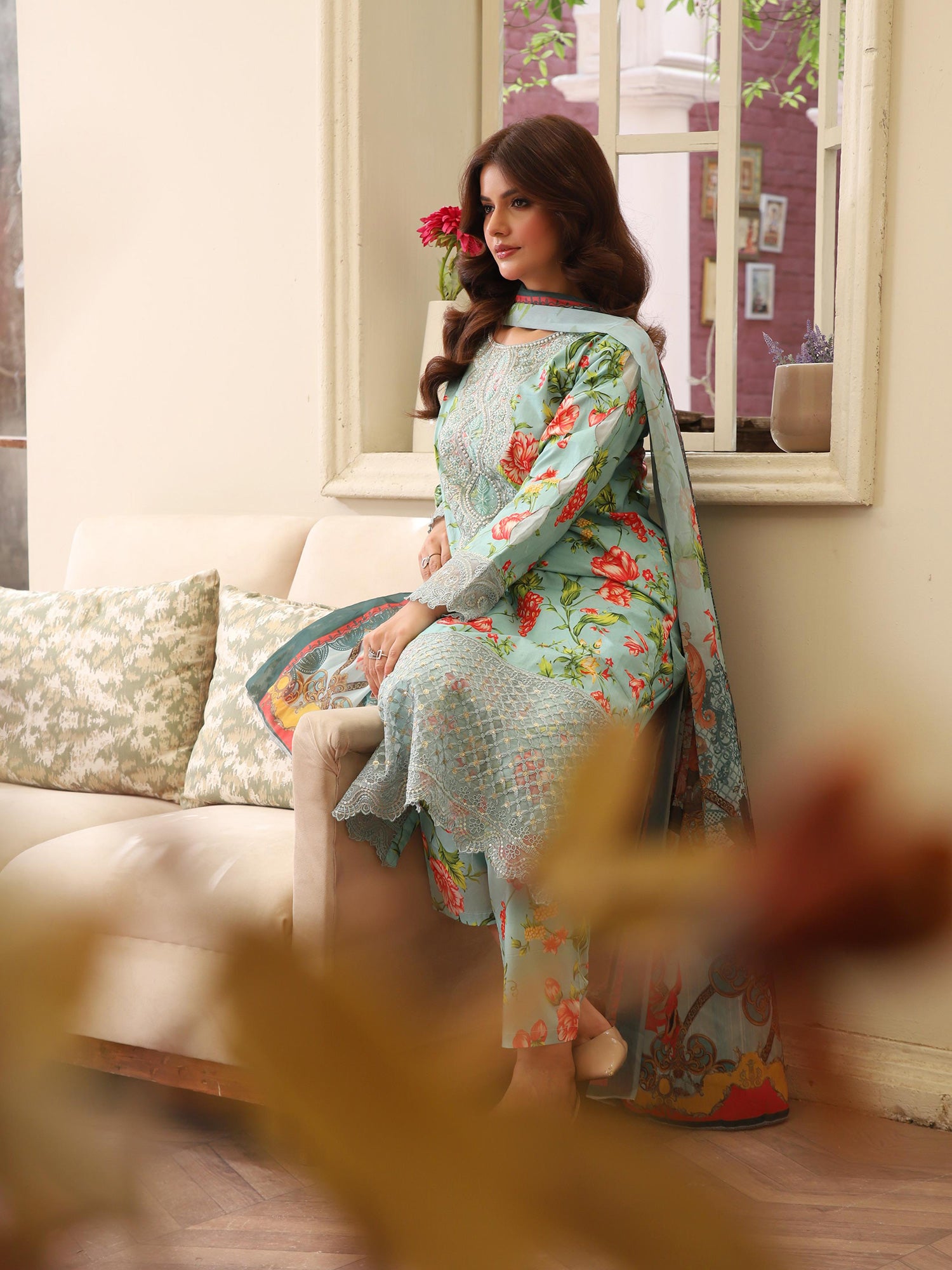 Mint Green Digital Print Lawn-Cotton 3-Piece Suit