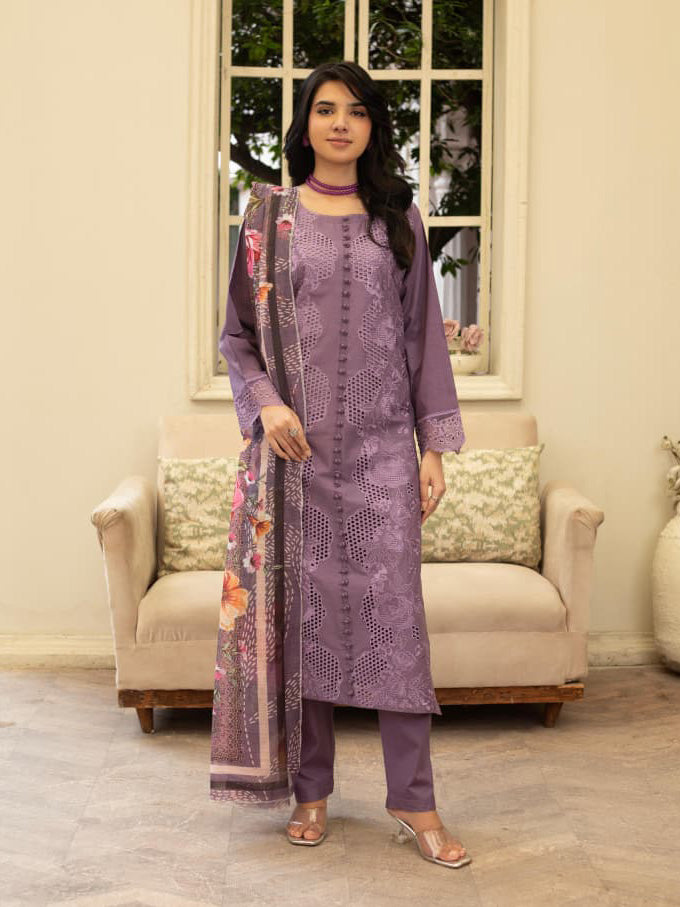 Mauve Embroidered Winter Cotton Chikankari Suit