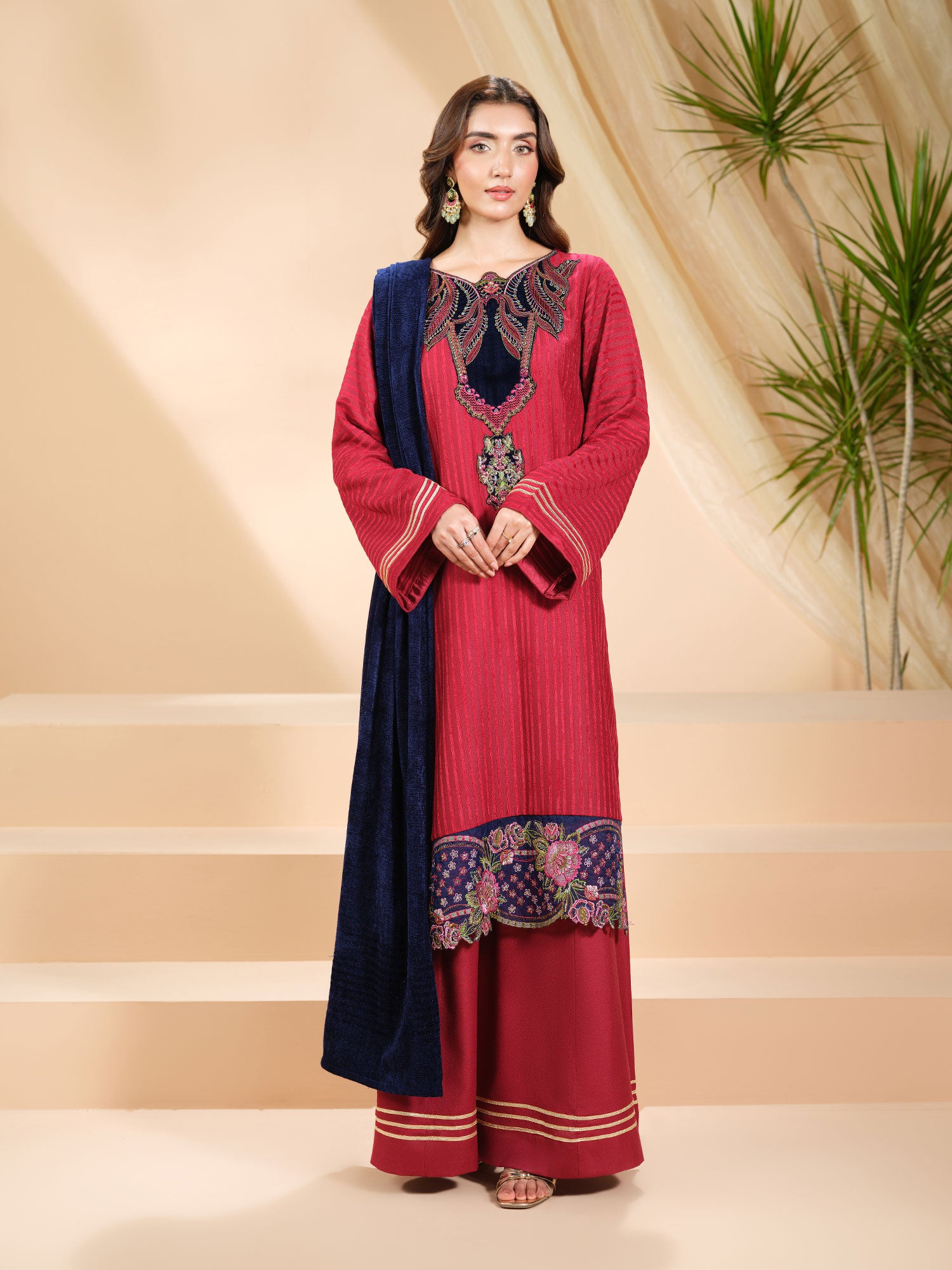 Heera's Pashmina Velvet 3-Piece Suit - Veluto Cremisi Ruby