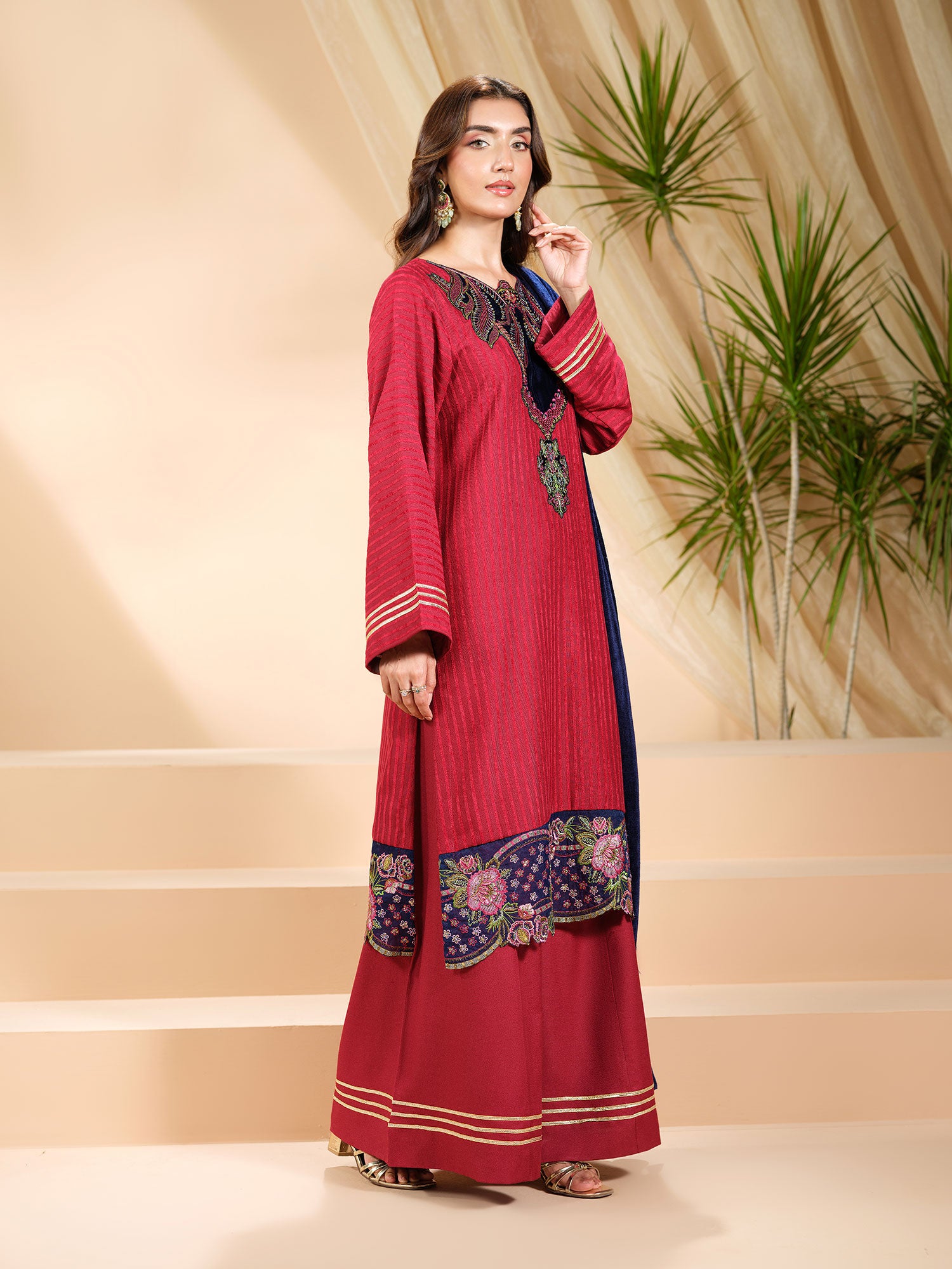 Heera's Pashmina Velvet 3-Piece Suit - Veluto Cremisi Ruby