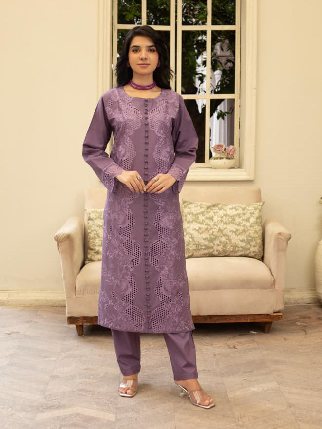 Mauve Embroidered Winter Cotton Chikankari Suit