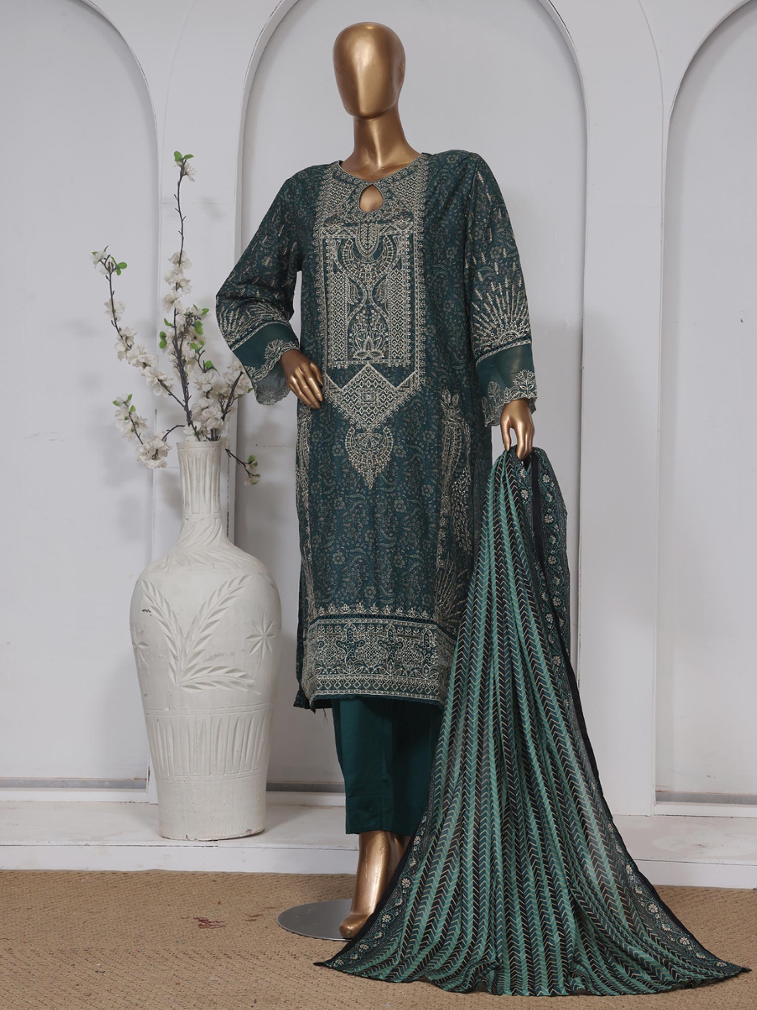 Bin Saeed Embroidered Premium Lawn 3-Piece Suit - Green