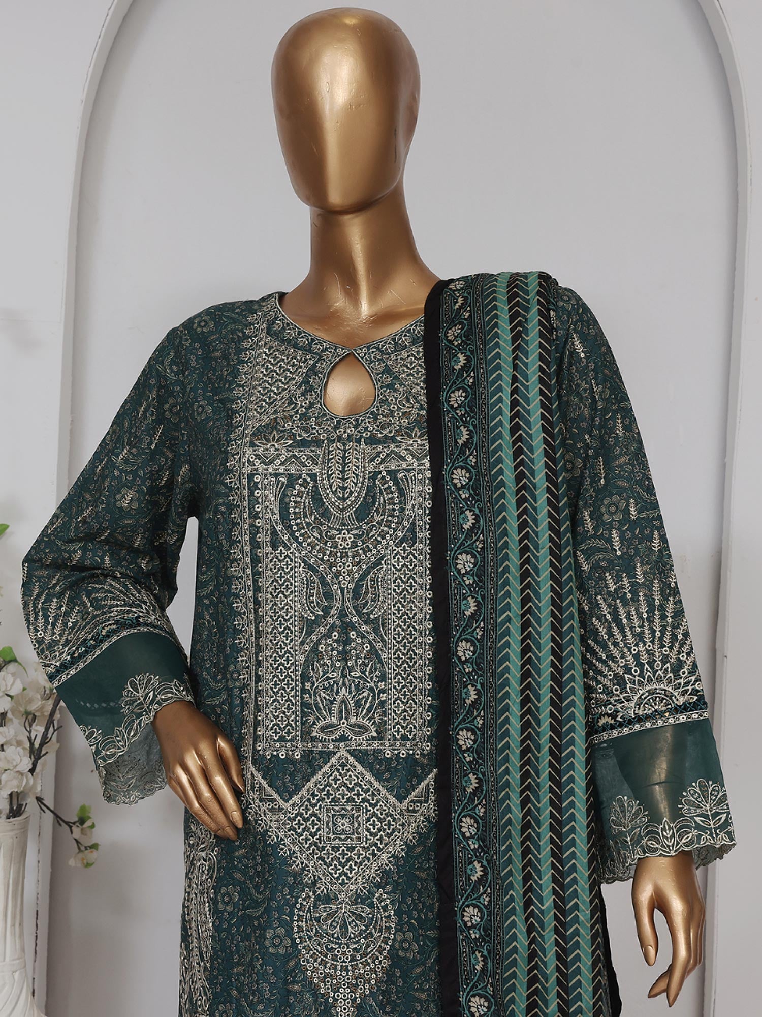 Bin Saeed Embroidered Premium Lawn 3-Piece Suit - Green