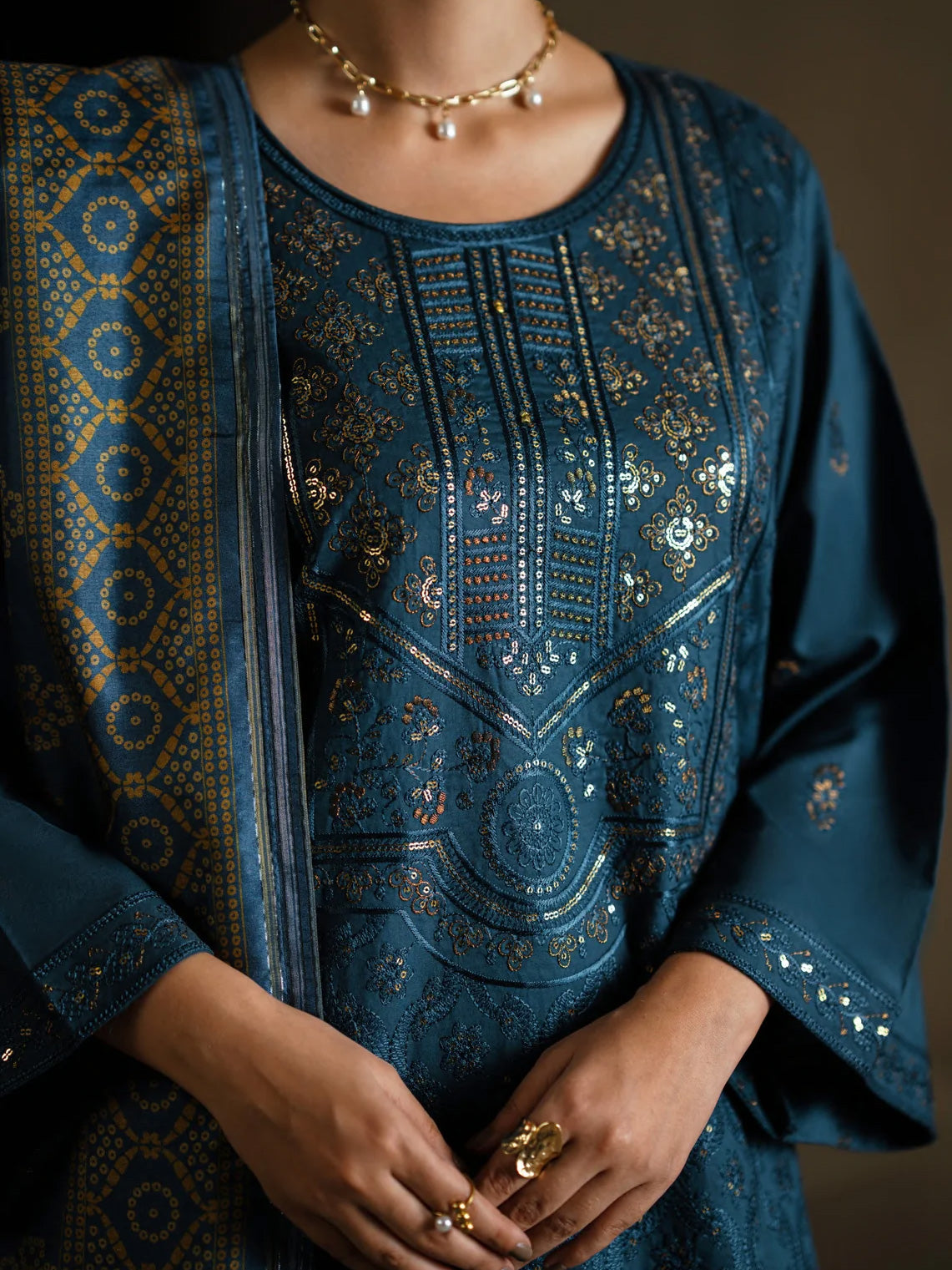 Casual Lite "Sham Vol II" Embroidered Silk-Viscose Suit - Teal Radiance