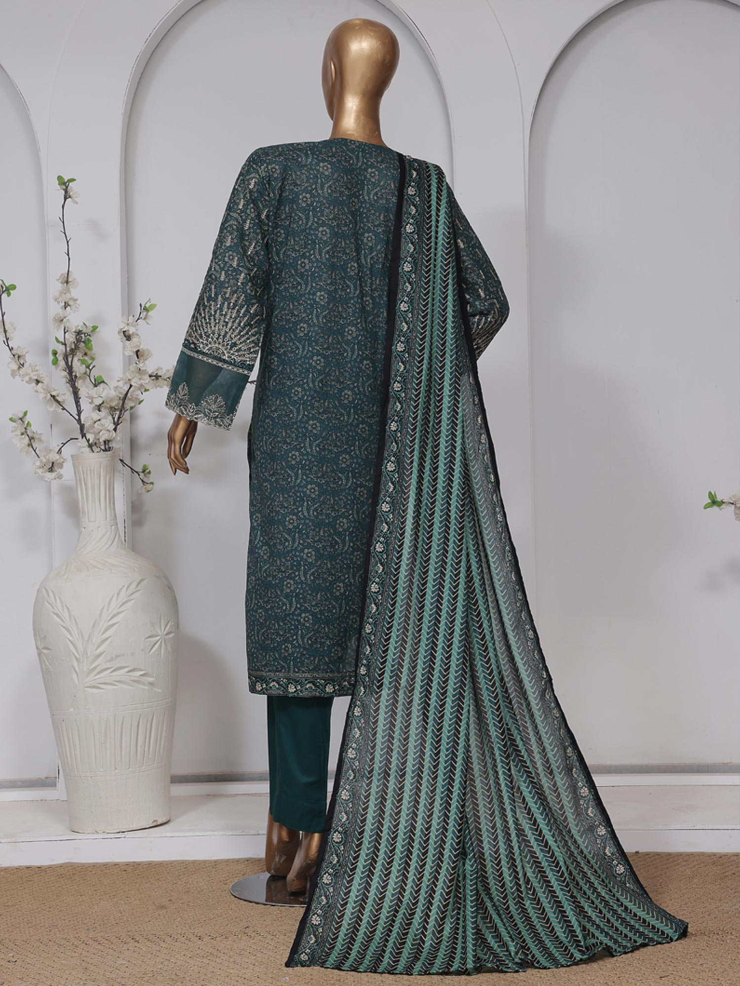 Bin Saeed Embroidered Premium Lawn 3-Piece Suit - Green