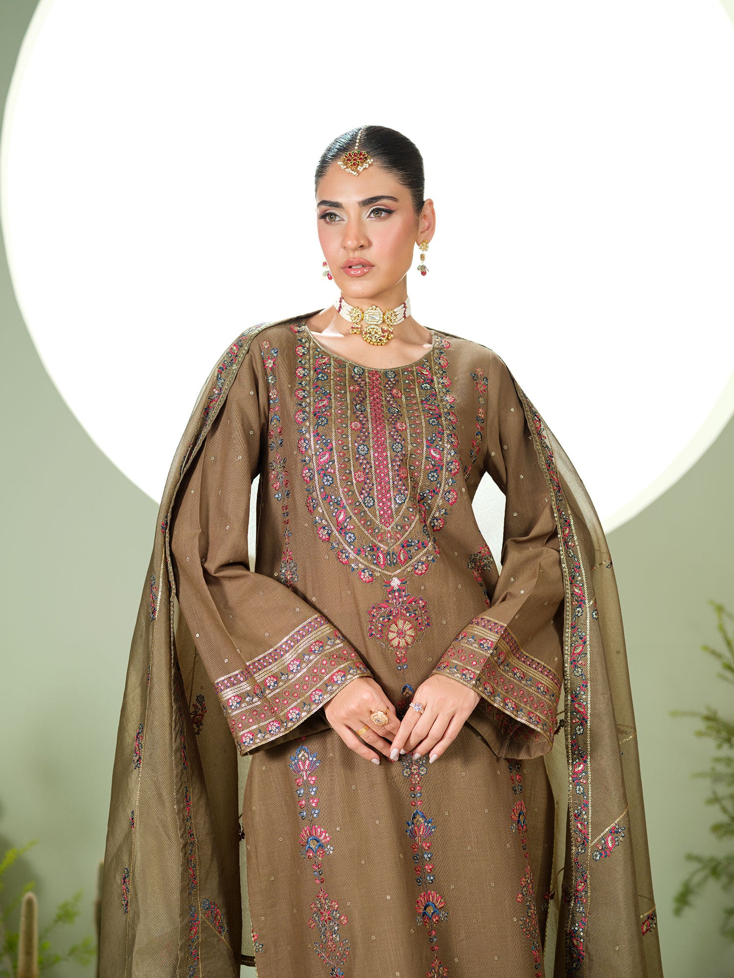 Heera's Embroidered Soft Khaddar 3-Piece Suit - Aurora Flavia
