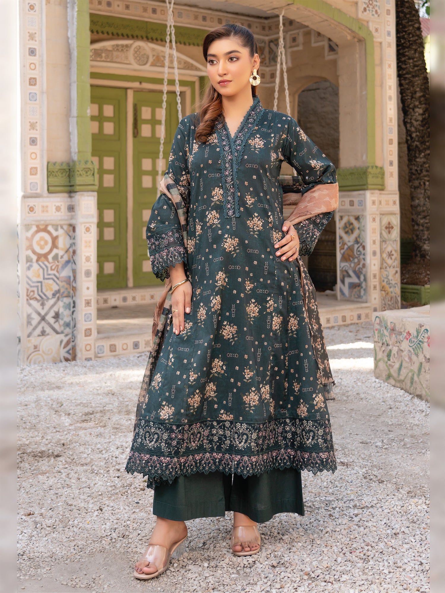 Munira Kinzzay Lawn Frock Suit (MSL-02) - Dark Teal