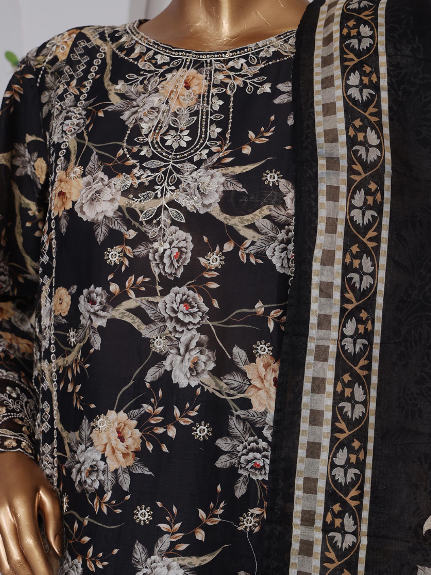 Bin Saeed Embroidered Premium Lawn 3-Piece Suit - Black