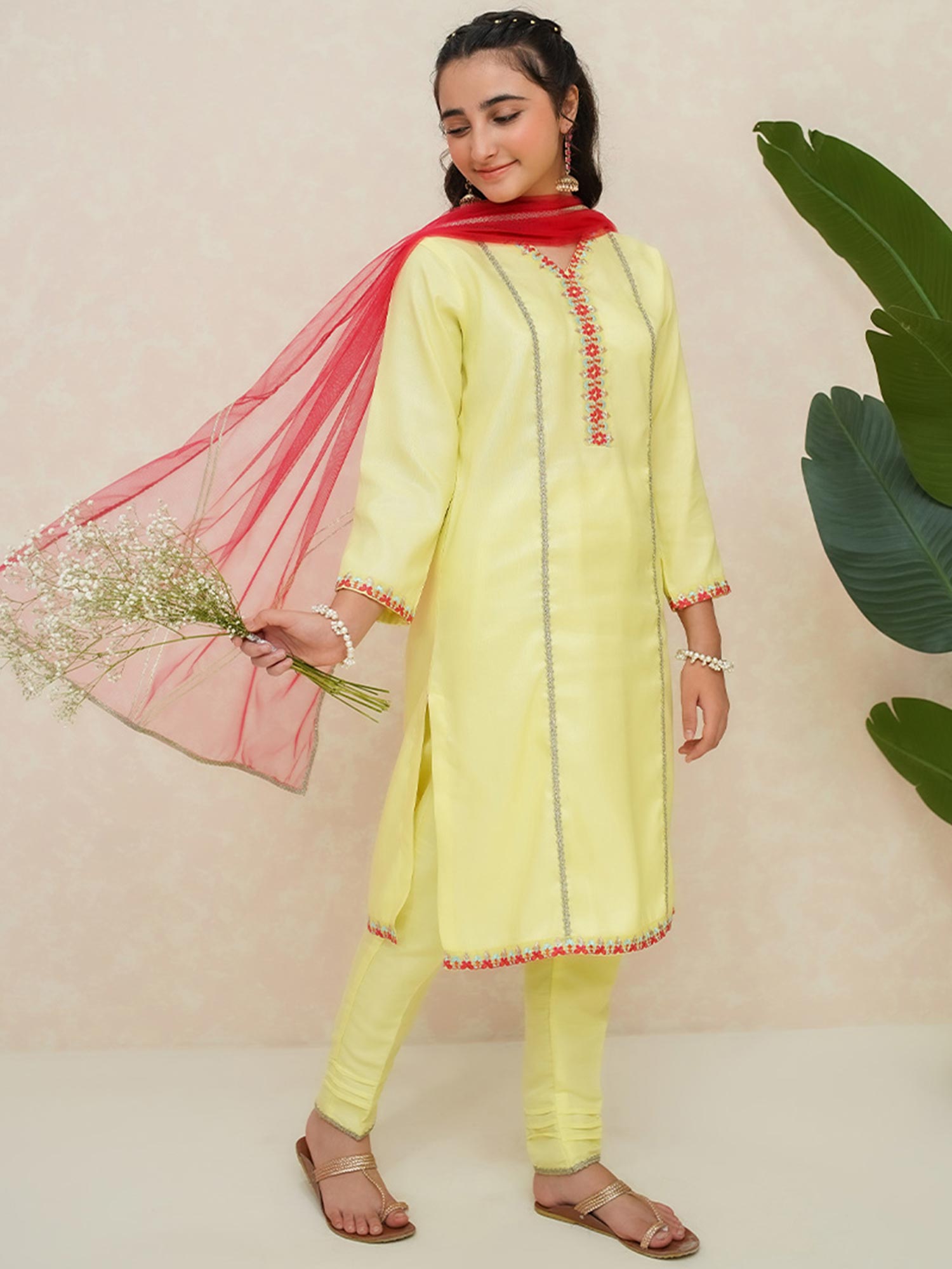Kids Yellow Rawsilk 3-Piece Suit