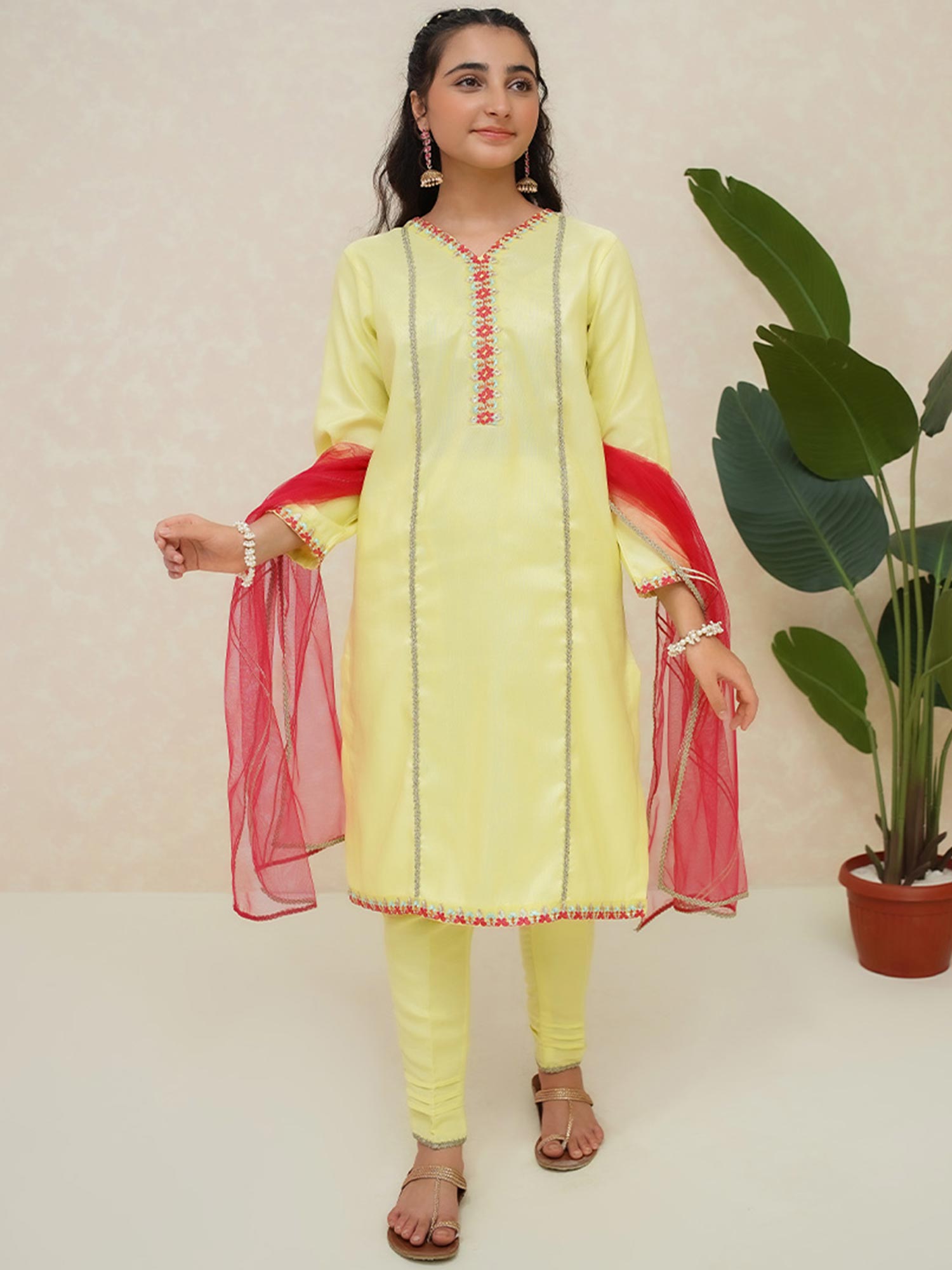 Kids Yellow Rawsilk 3-Piece Suit