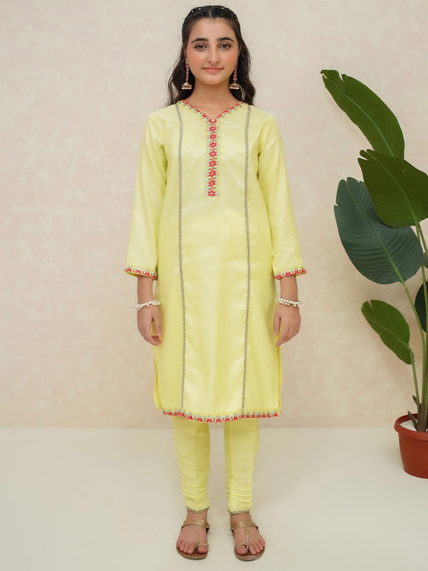 Kids Yellow Rawsilk 3-Piece Suit