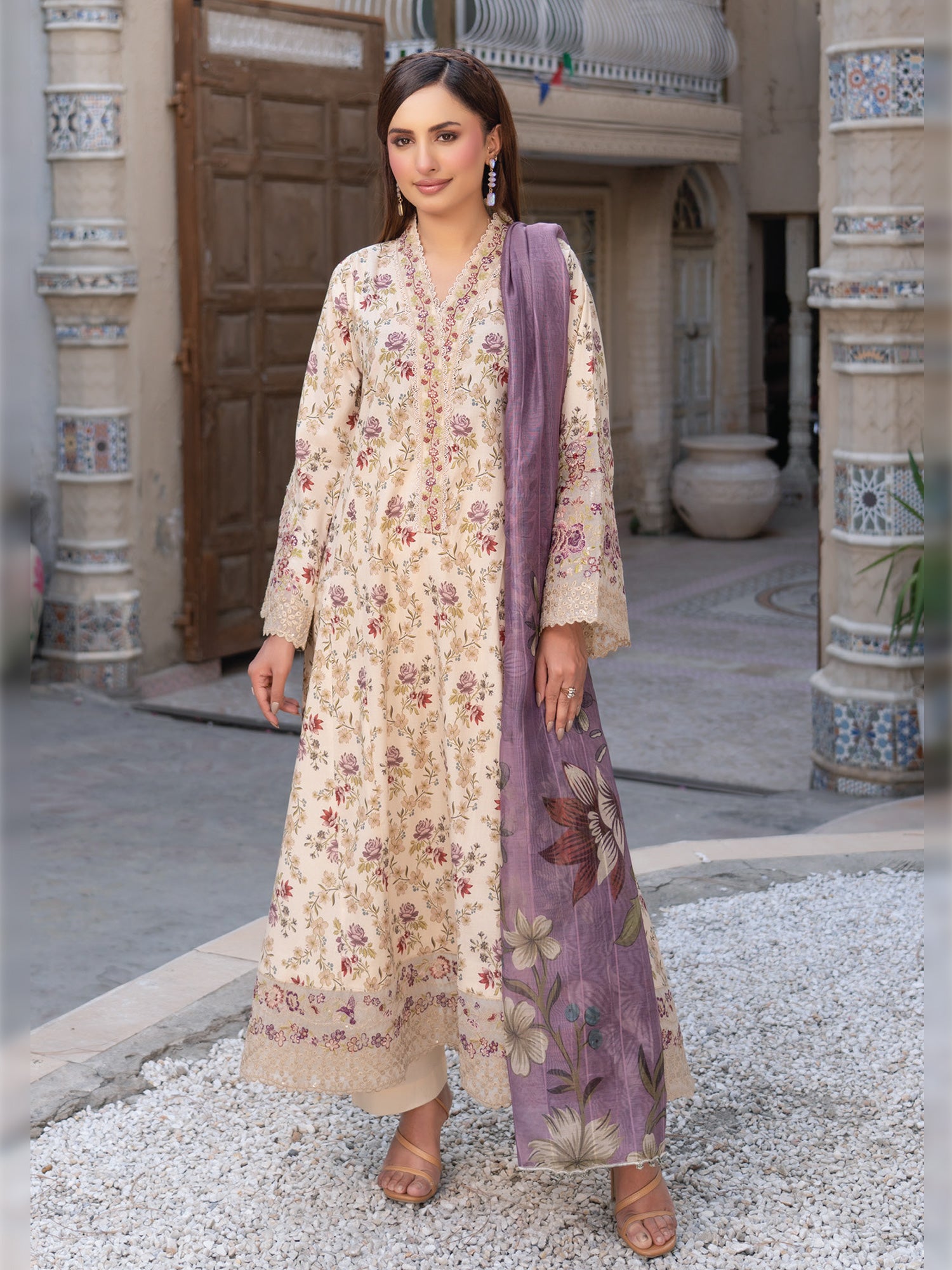 Munira Kinzzay Lawn Frock Suit (MSL-03) - Cream