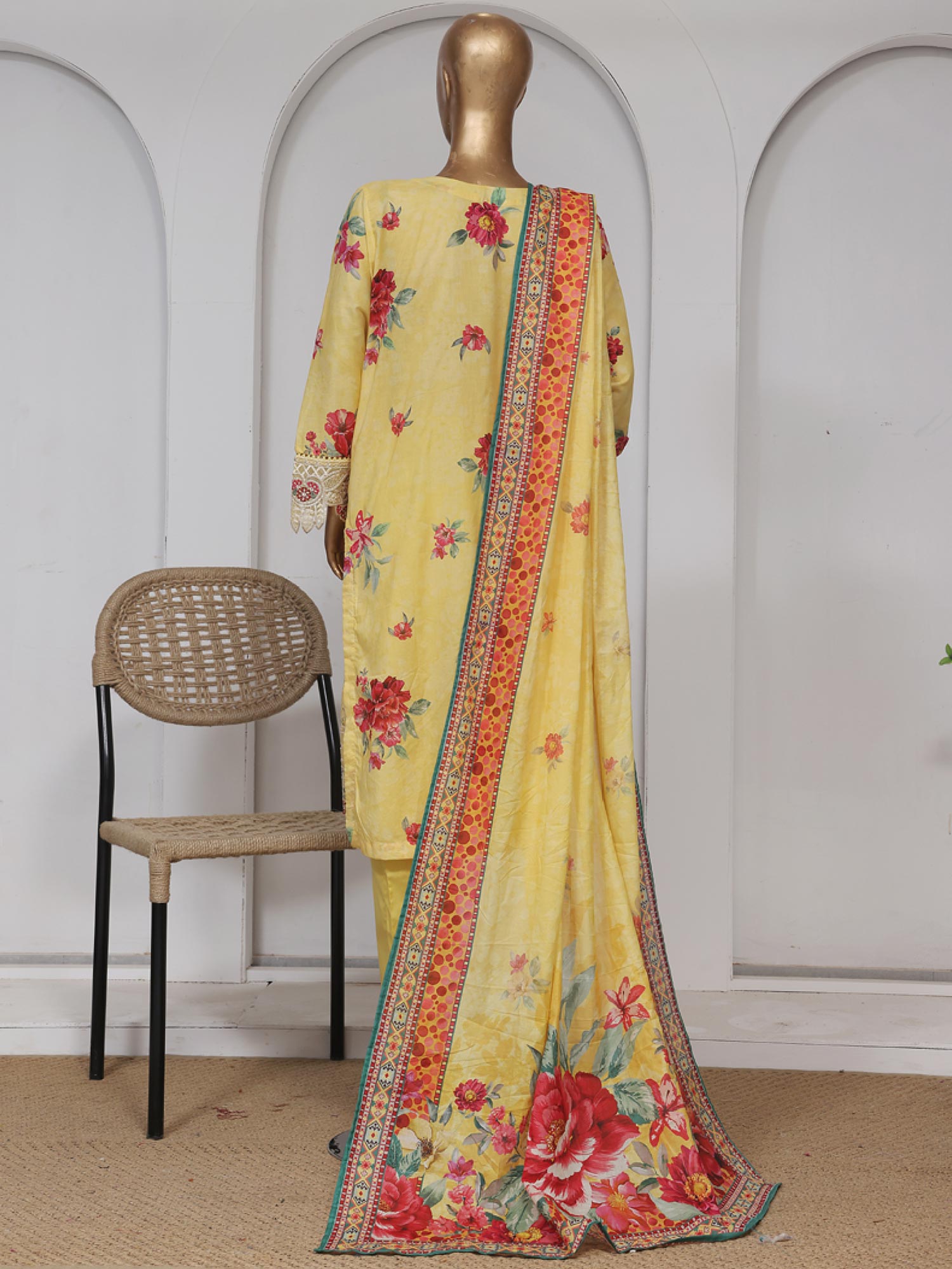 Bin Saeed Embroidered Premium Lawn 3-Piece Suit - Yellow