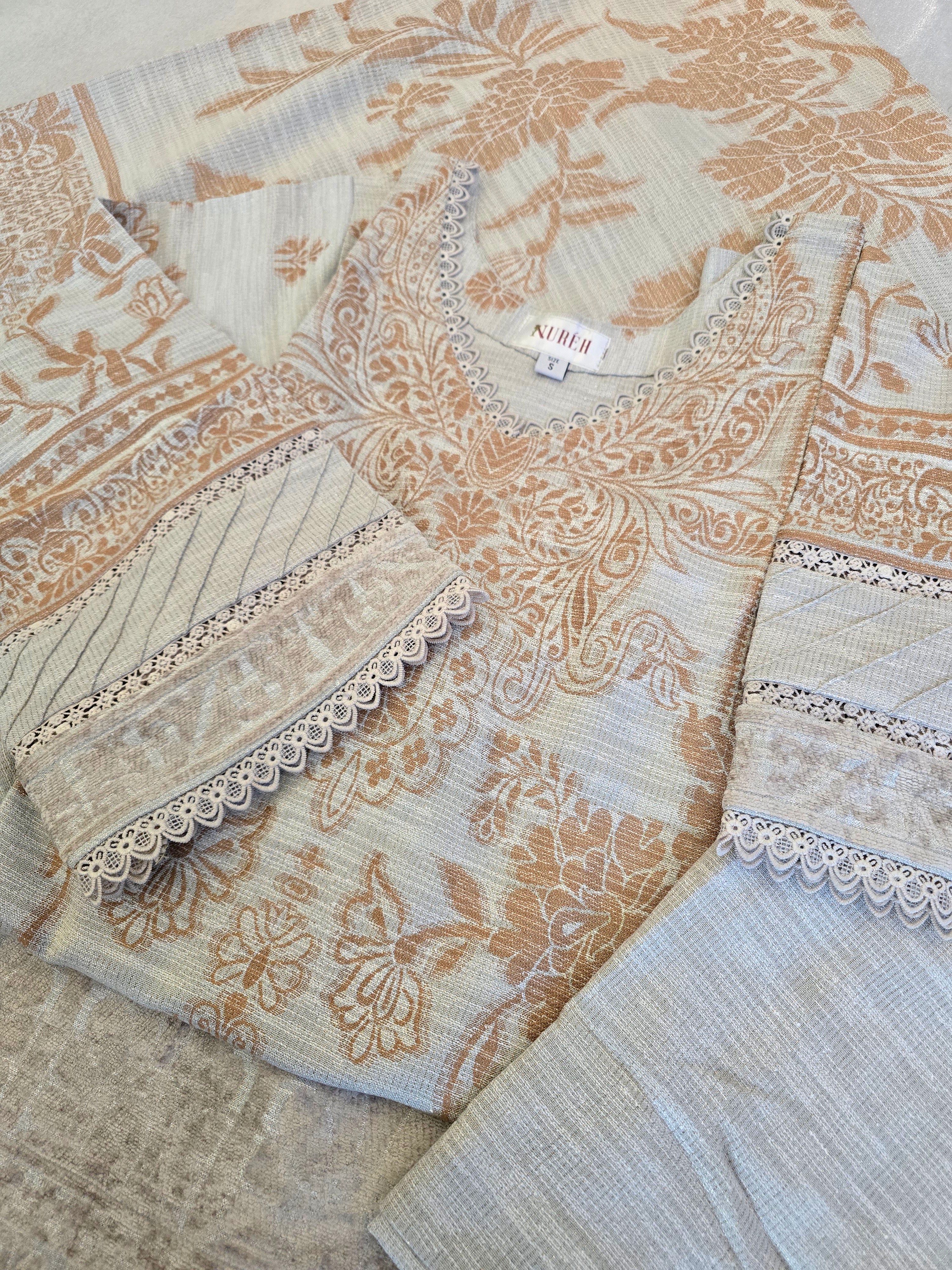 Nureh Winter Leather-Peach Super Jacquard Velvet - Grey