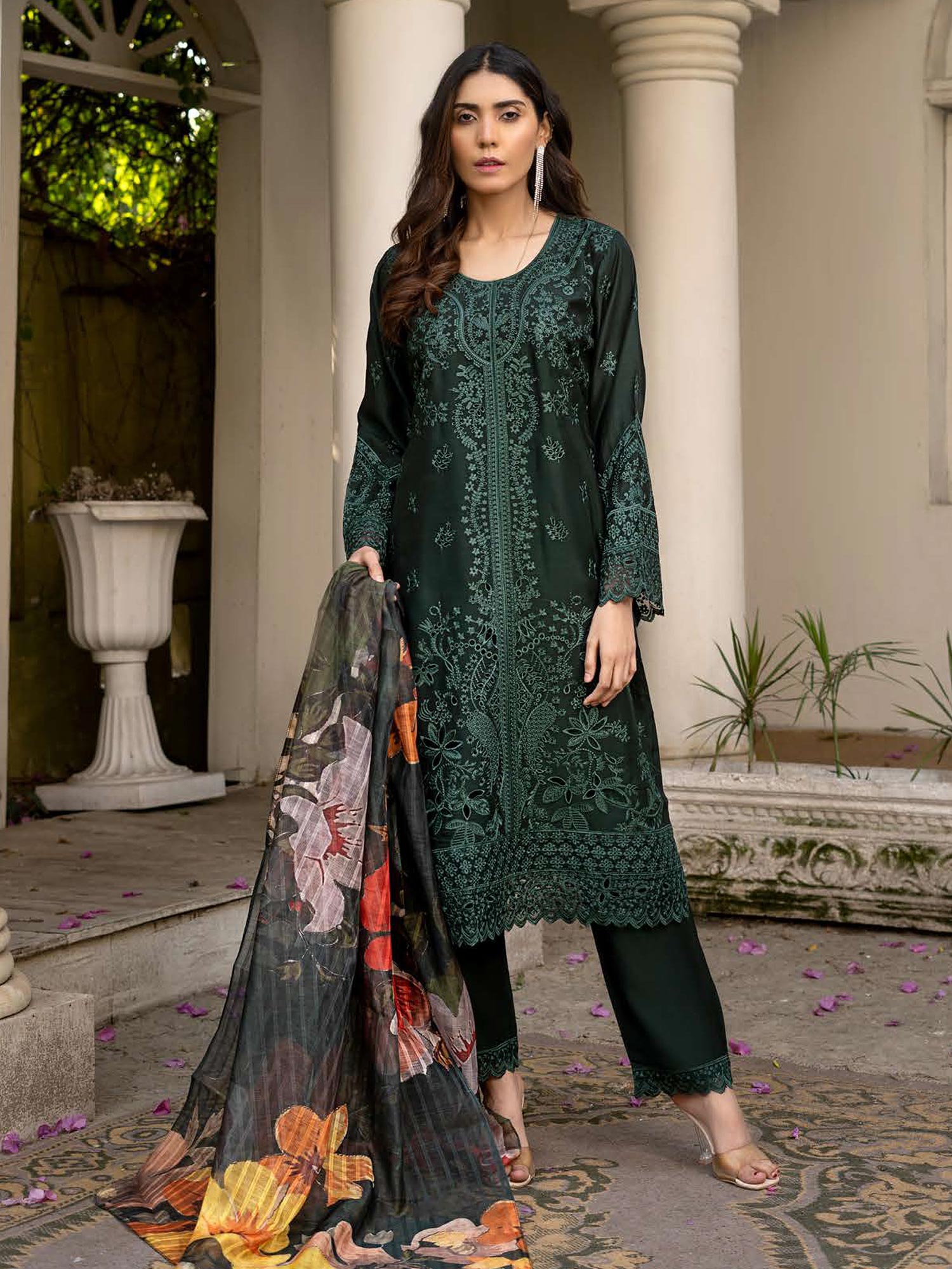 Rangz Chikankari Mother-Daughter 3-Piece Suit - Green