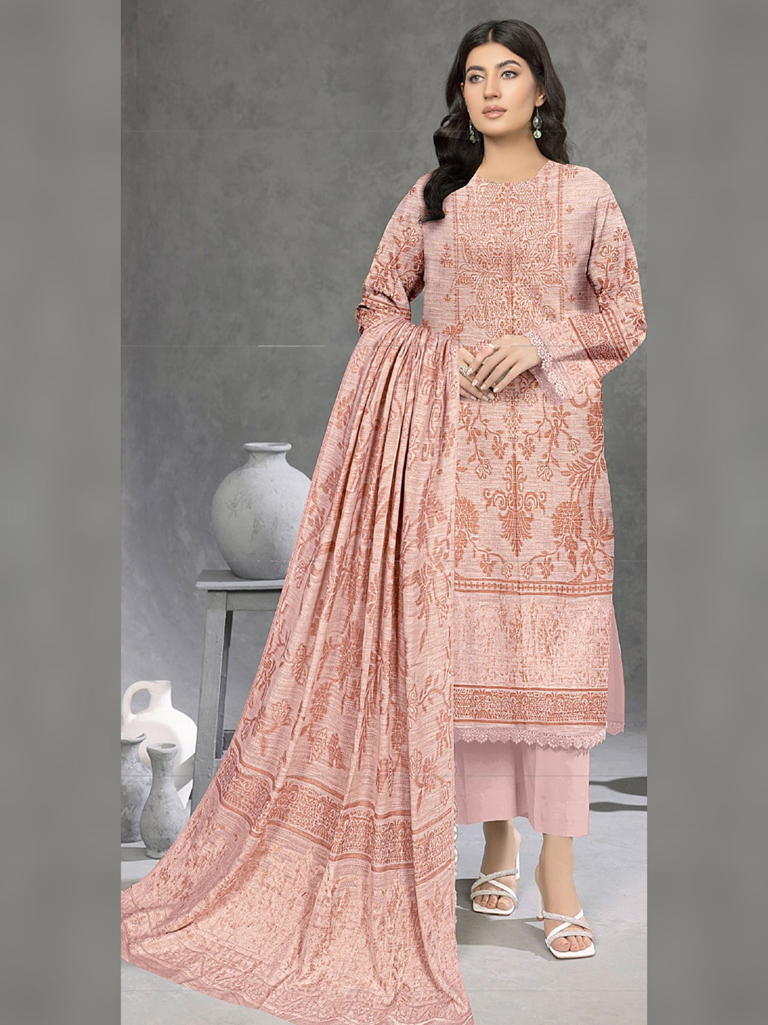 Nureh Winter Leather-Peach Super Jacquard Velvet - Pink