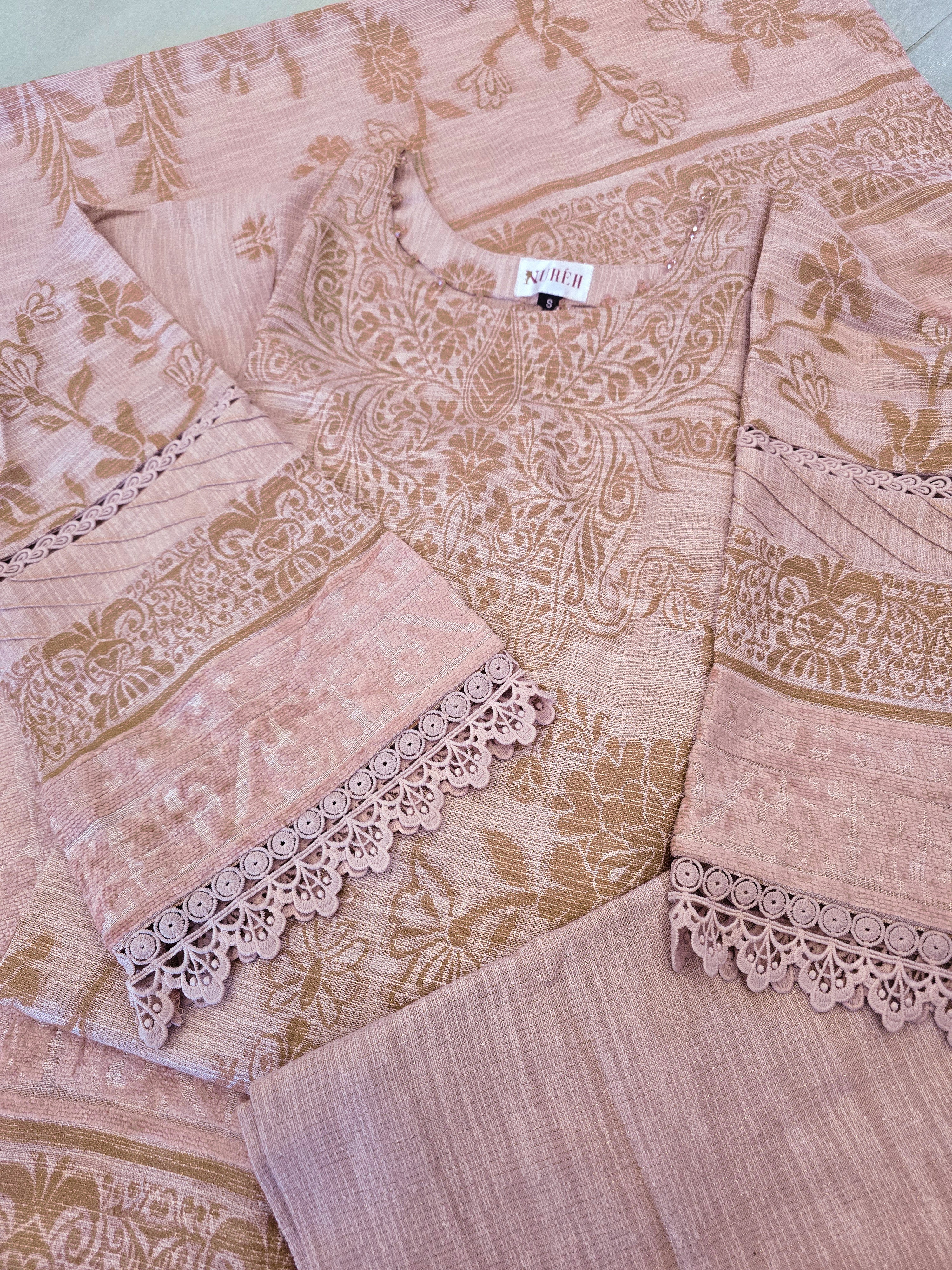 Nureh Winter Leather-Peach Super Jacquard Velvet - Pink