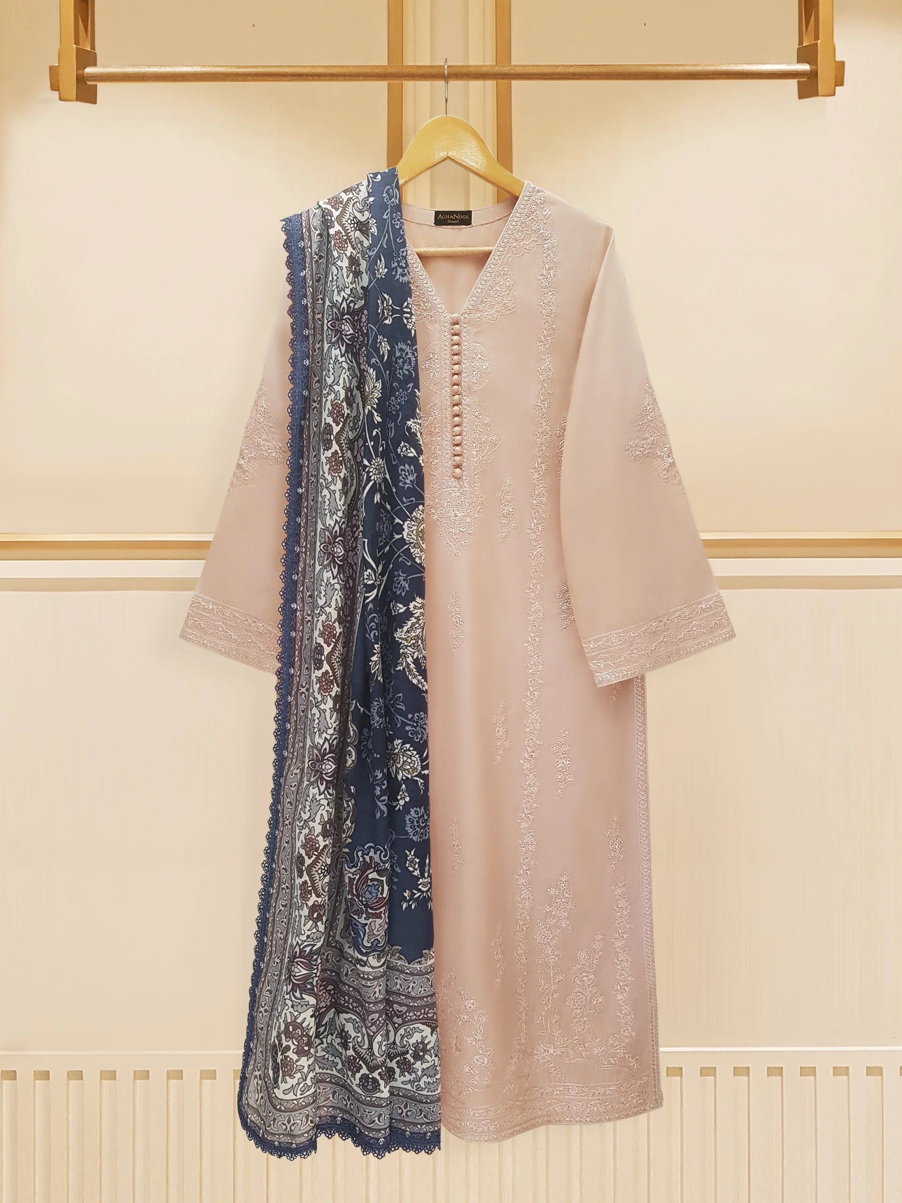 Agha Noor Peach Embroidered Lawn 3-Piece Suit