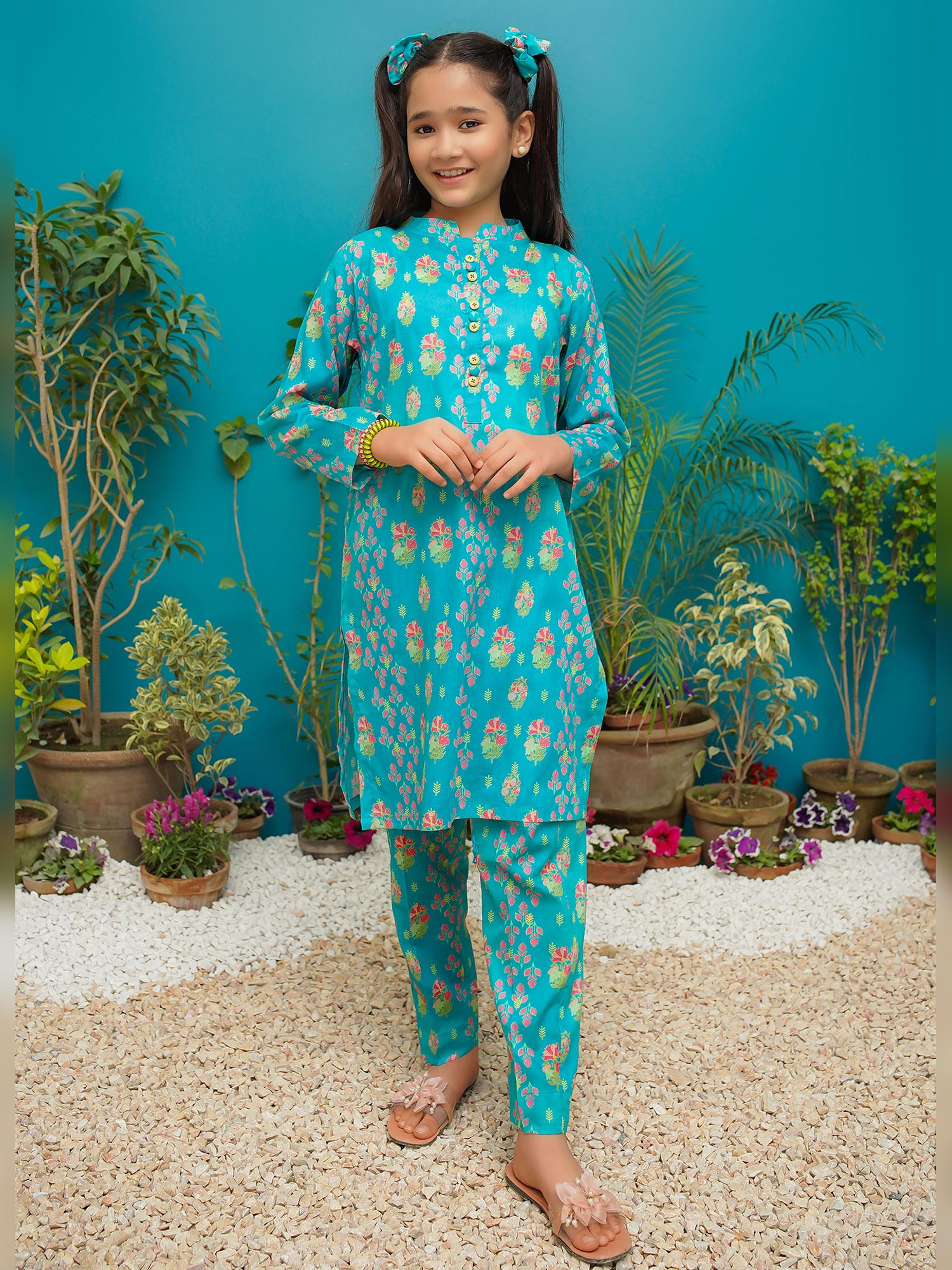 Kids Lawn 2-Piece Suit - Aqua Blossom