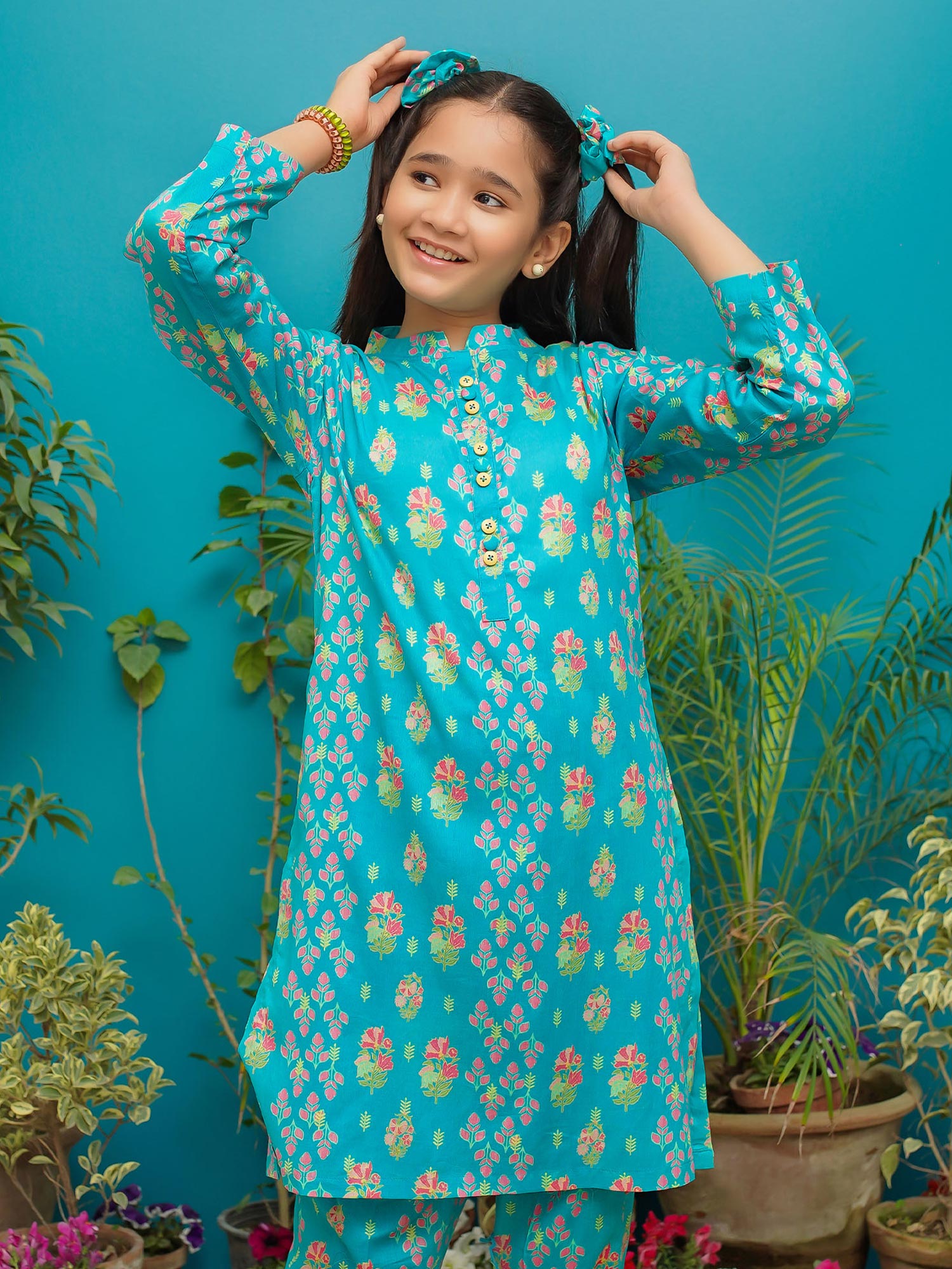 Kids Lawn 2-Piece Suit - Aqua Blossom