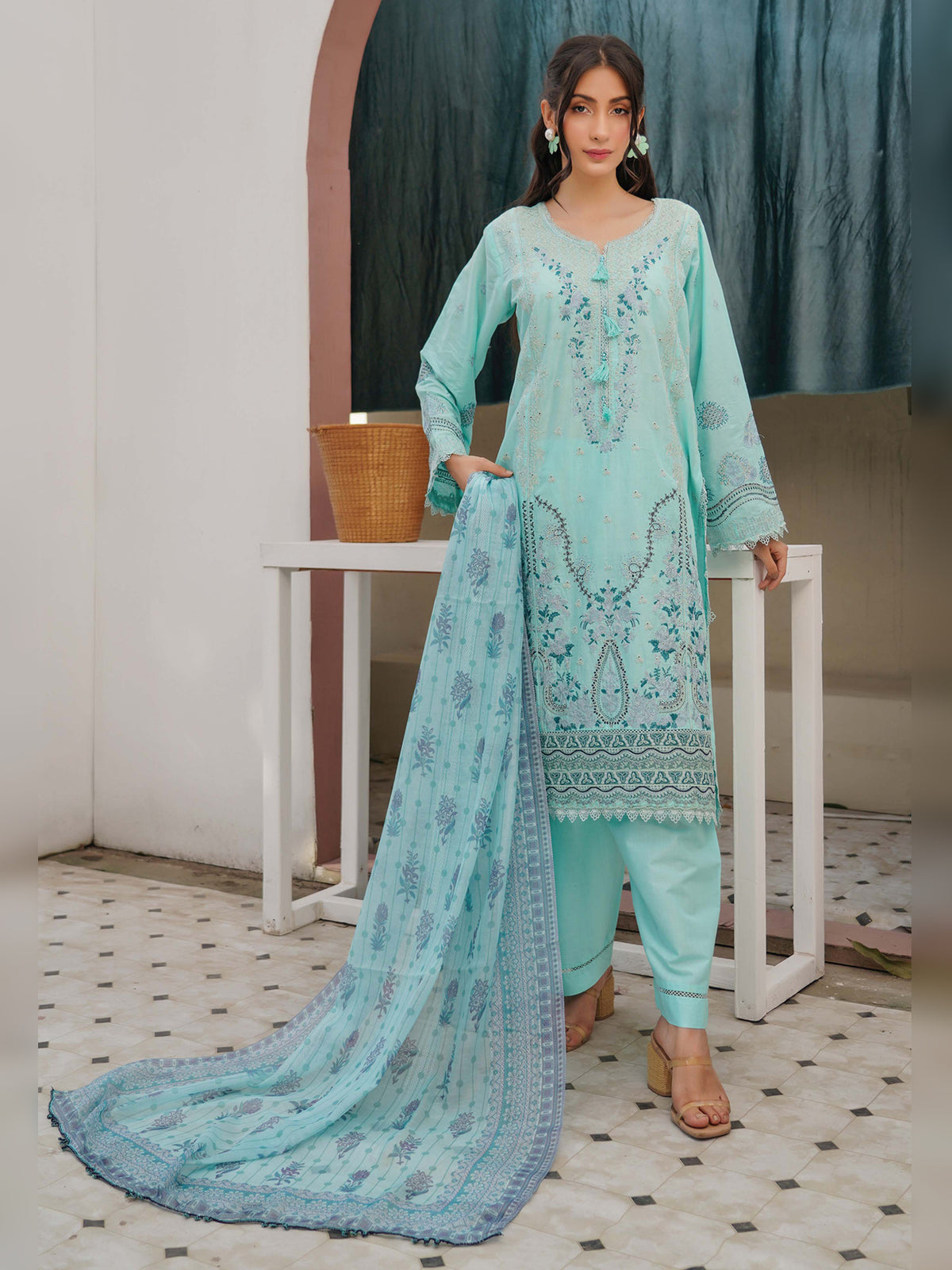 Munira Embroidered Lawn Suit (Vol.49 - D06) - Ice Blue