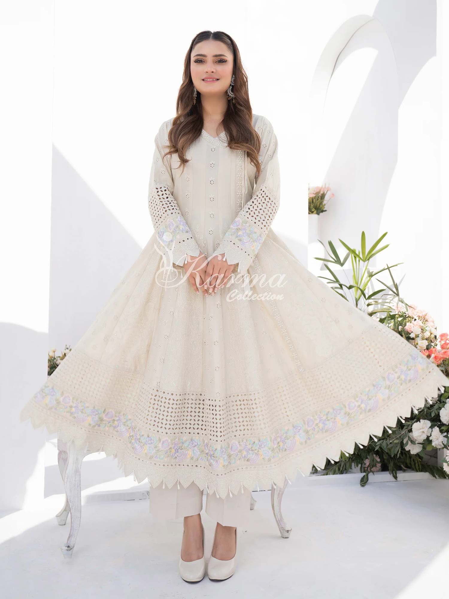 Karma Collection Light Skin Cotton Frock Embroidered Suit (KC1331)