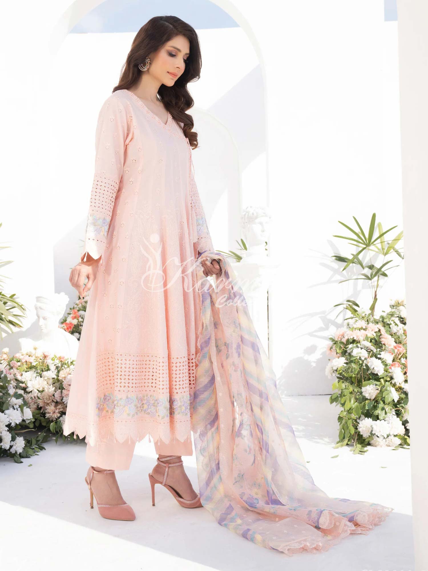 Karma Collection Pink Cotton Frock Embroidered Suit (KC1331)