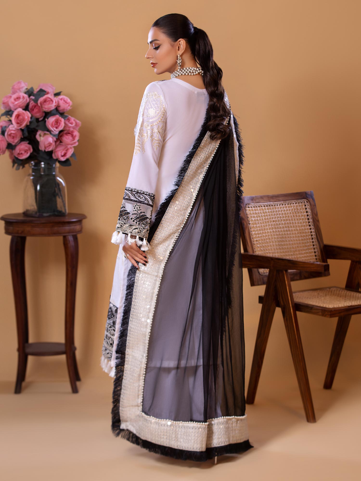 Heera's White Embroidered Cambric Cotton 3-Piece Suit