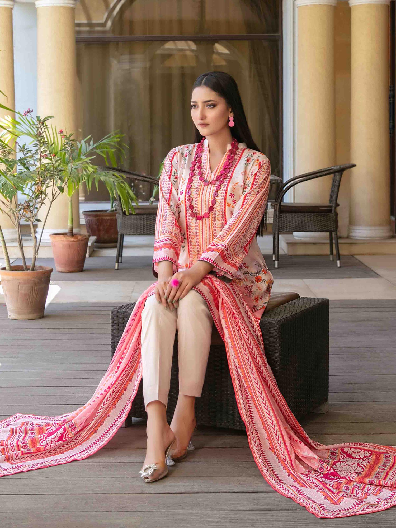 Tawakkal "Masooma" 3-Piece Lawn Suit (D1498) - Cream & Pink