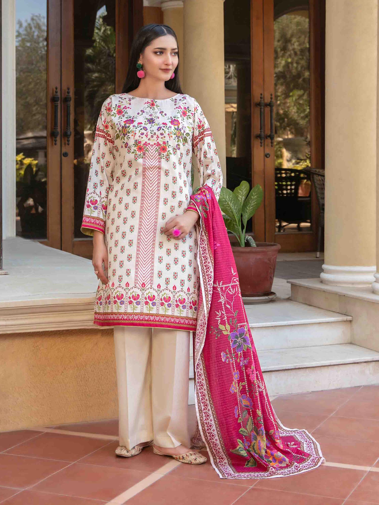 Tawakkal "Masooma" 3-Piece Lawn Suit (D1499) - Ivory & Pink